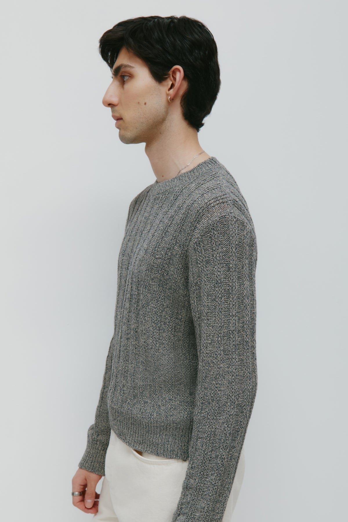 Pull à encolure rond en maille ouverte Nima pour homme en dark Slate