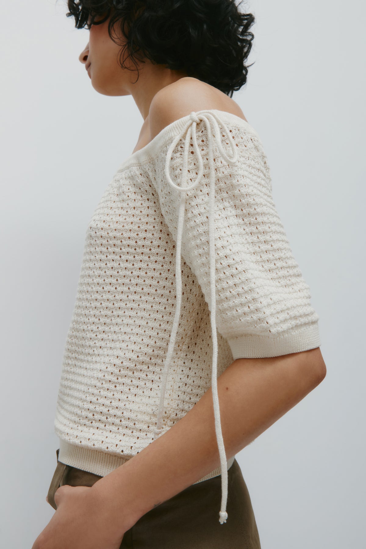 T-shirt à col bateau et noueuse Acacia pour femme en naturel
