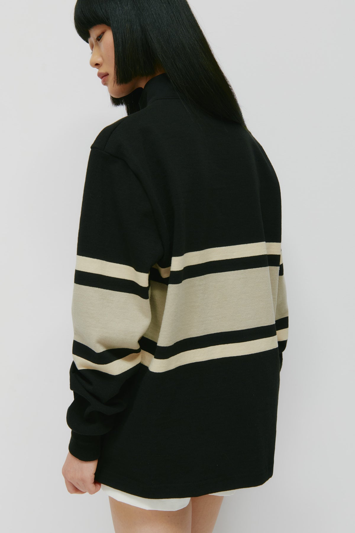 Men's Barbarian Zip Rugby in Black/Taupe Stripe