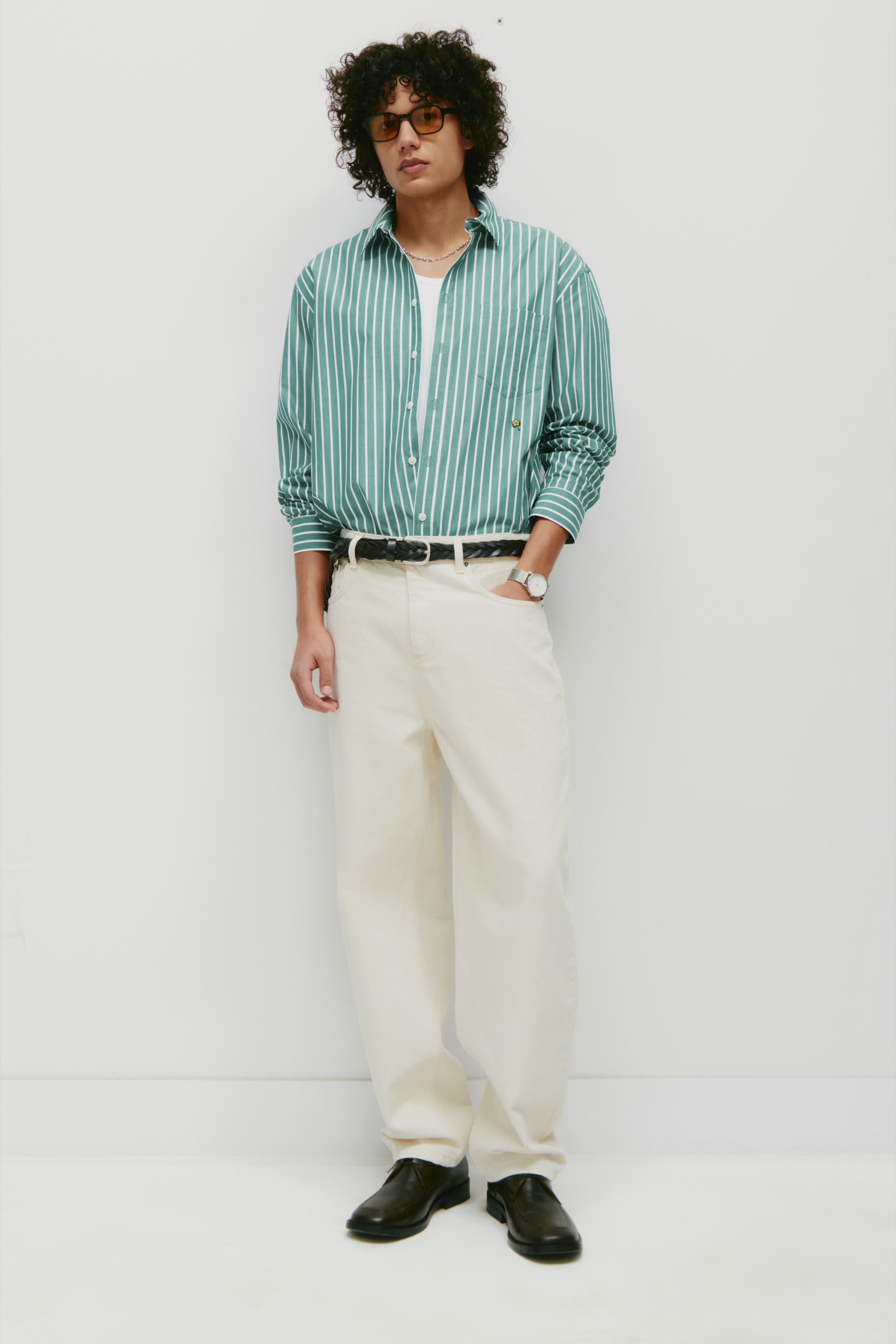 Chemise Zia pour homme en rayures vert/blanc