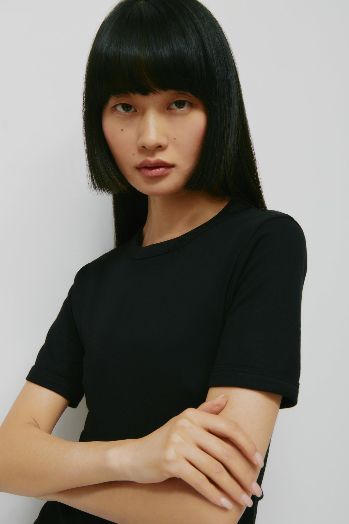 T-shirt à micro-côtes pour femmes en noir