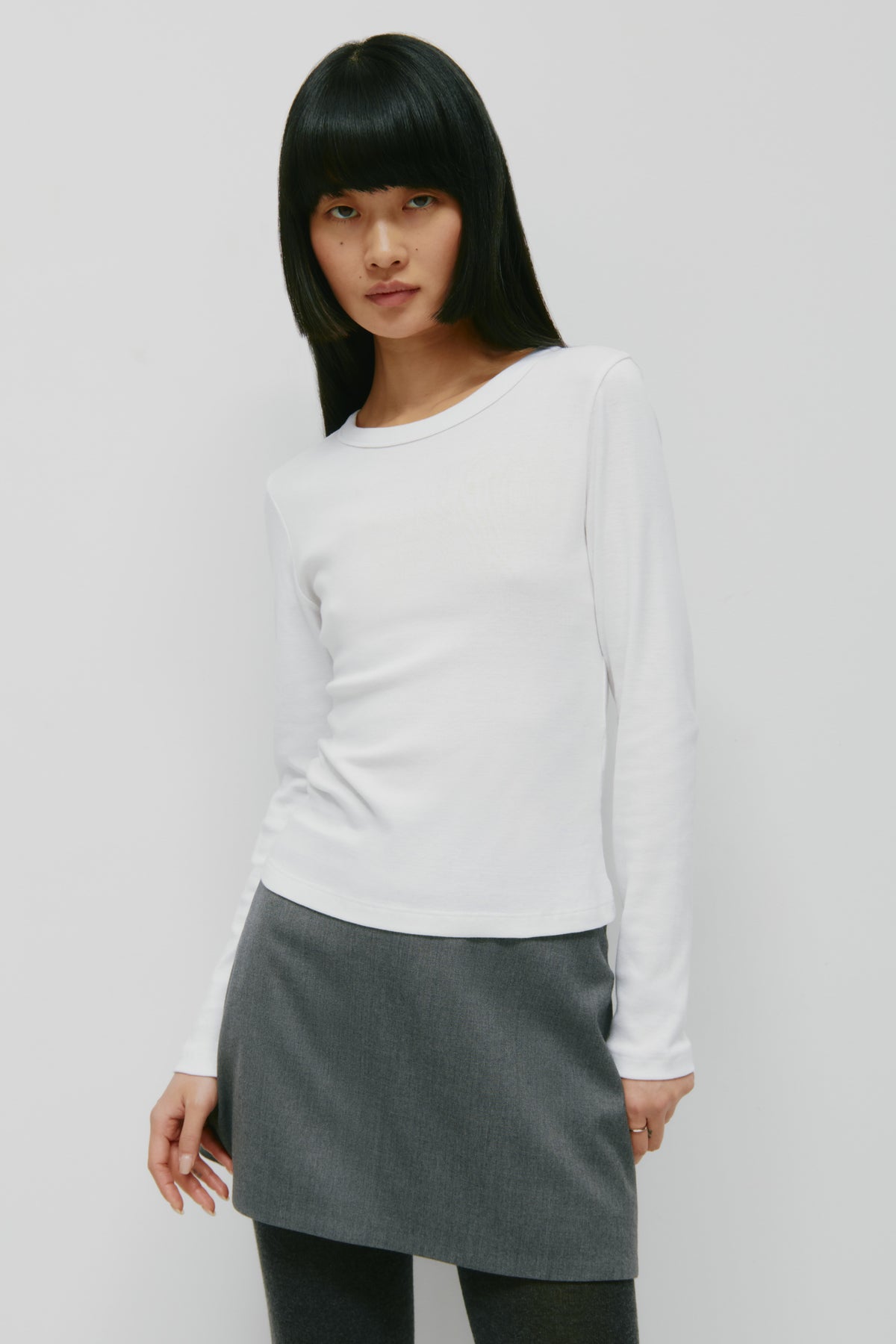 T-shirt à manches longues micro-côtes pour femme en blanc