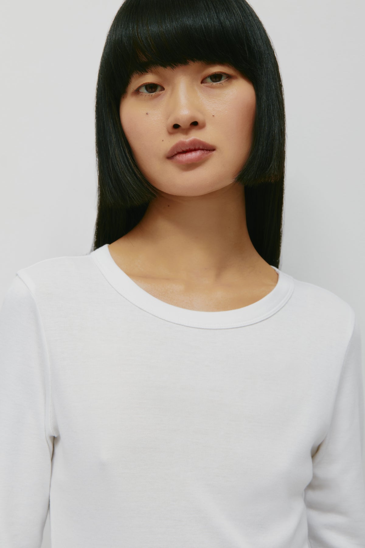 T-shirt à manches longues micro-côtes pour femme en blanc