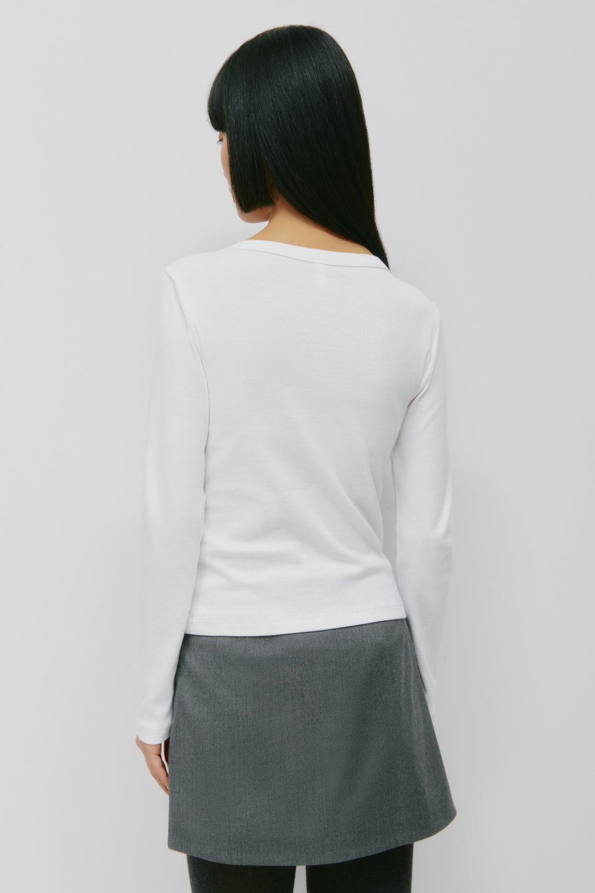 T-shirt à manches longues micro-côtes pour femme en blanc
