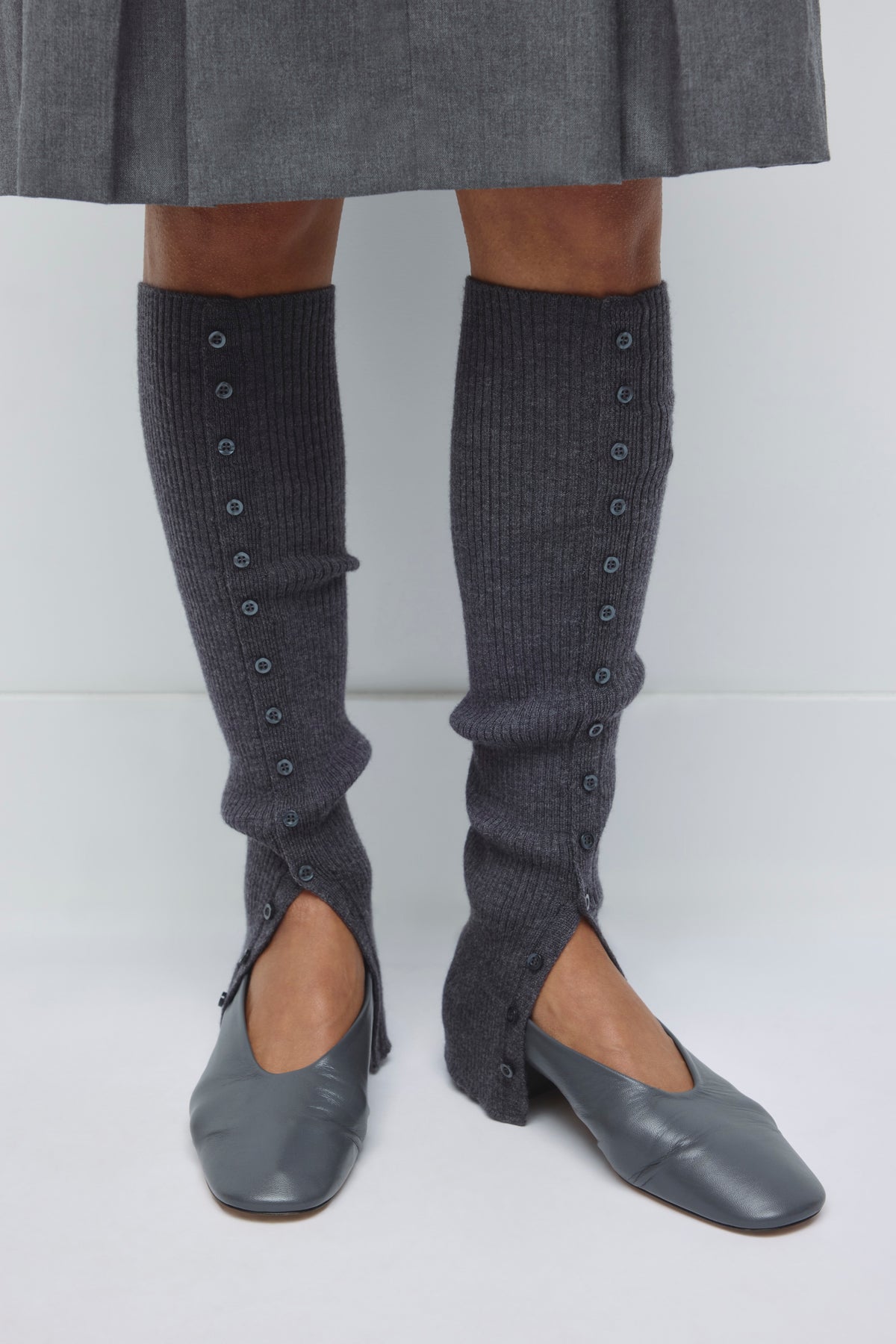 Buttoned Leg Warmers in Charcoal Mix