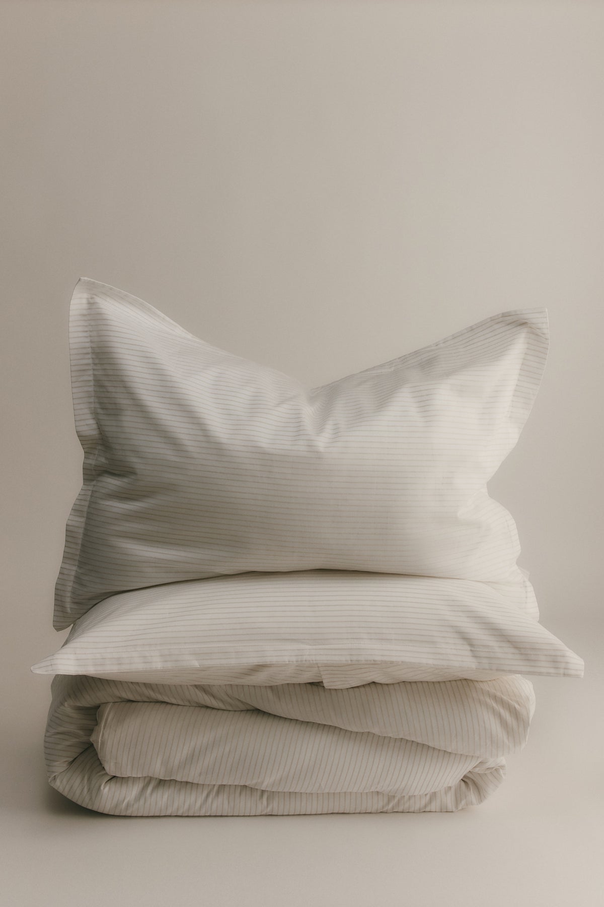 Duvet Cover and Sham Set in Cashmere/White Microstripe
