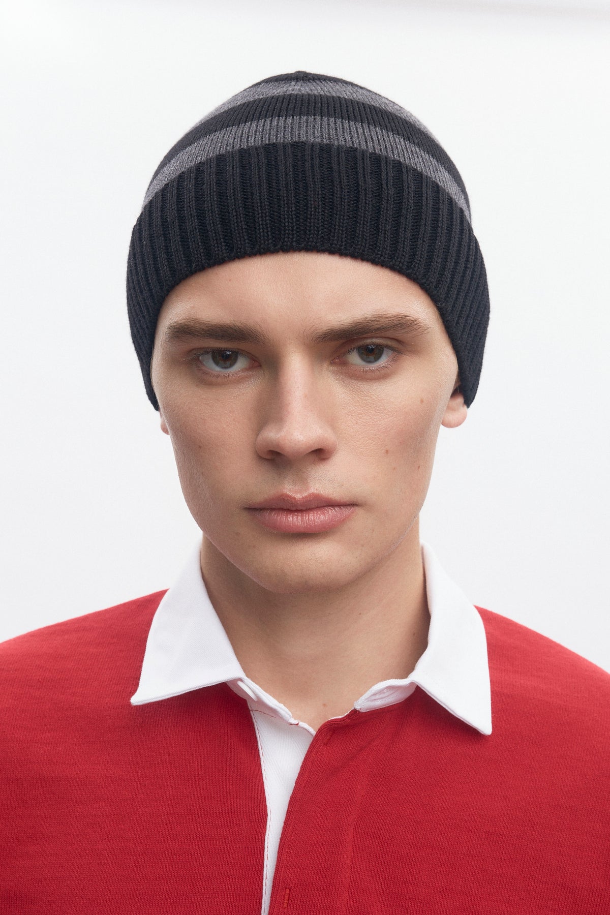 Bonnet Elba Merino en black/Charcoal Melange Stripe