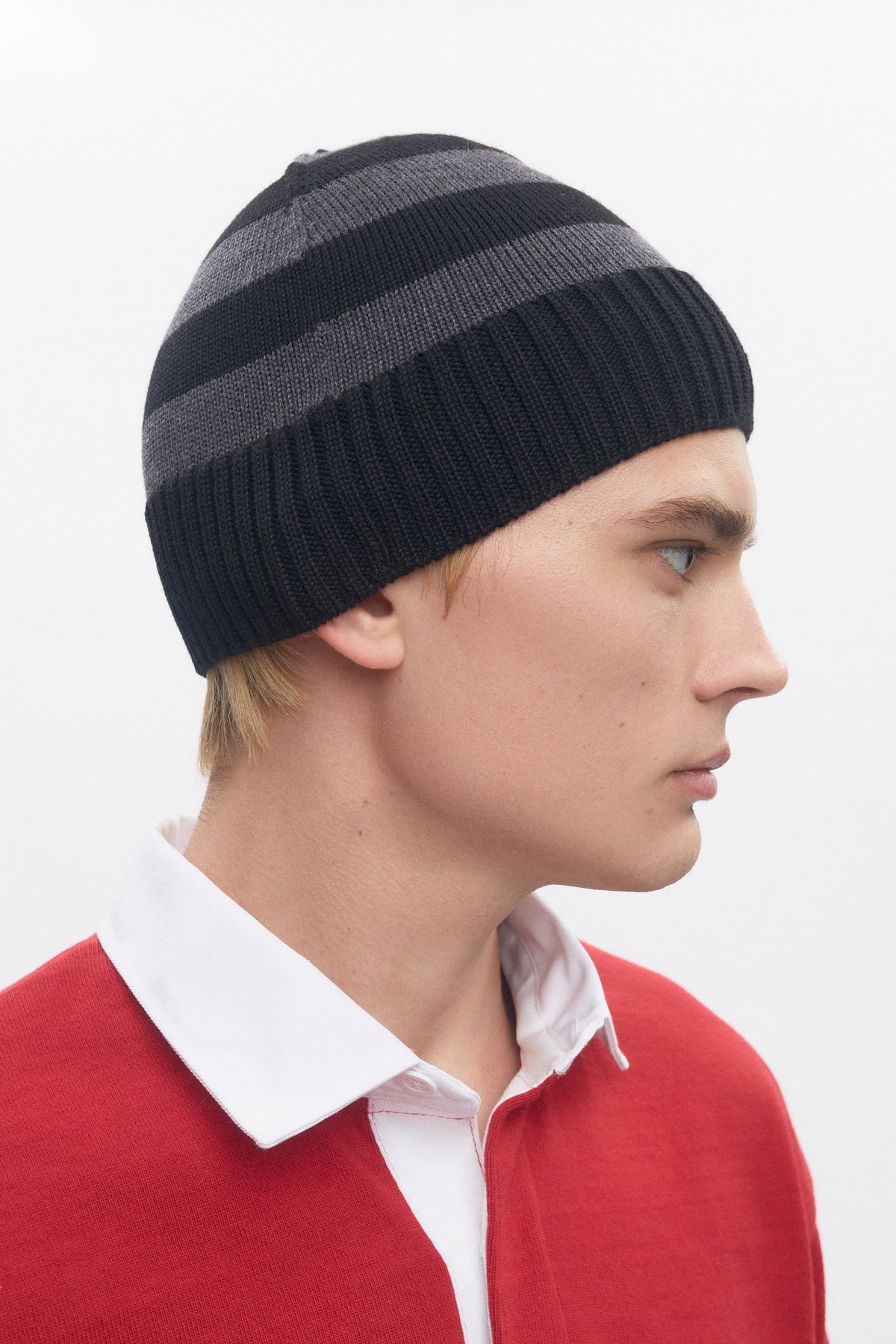 Bonnet Elba Merino en black/Charcoal Melange Stripe