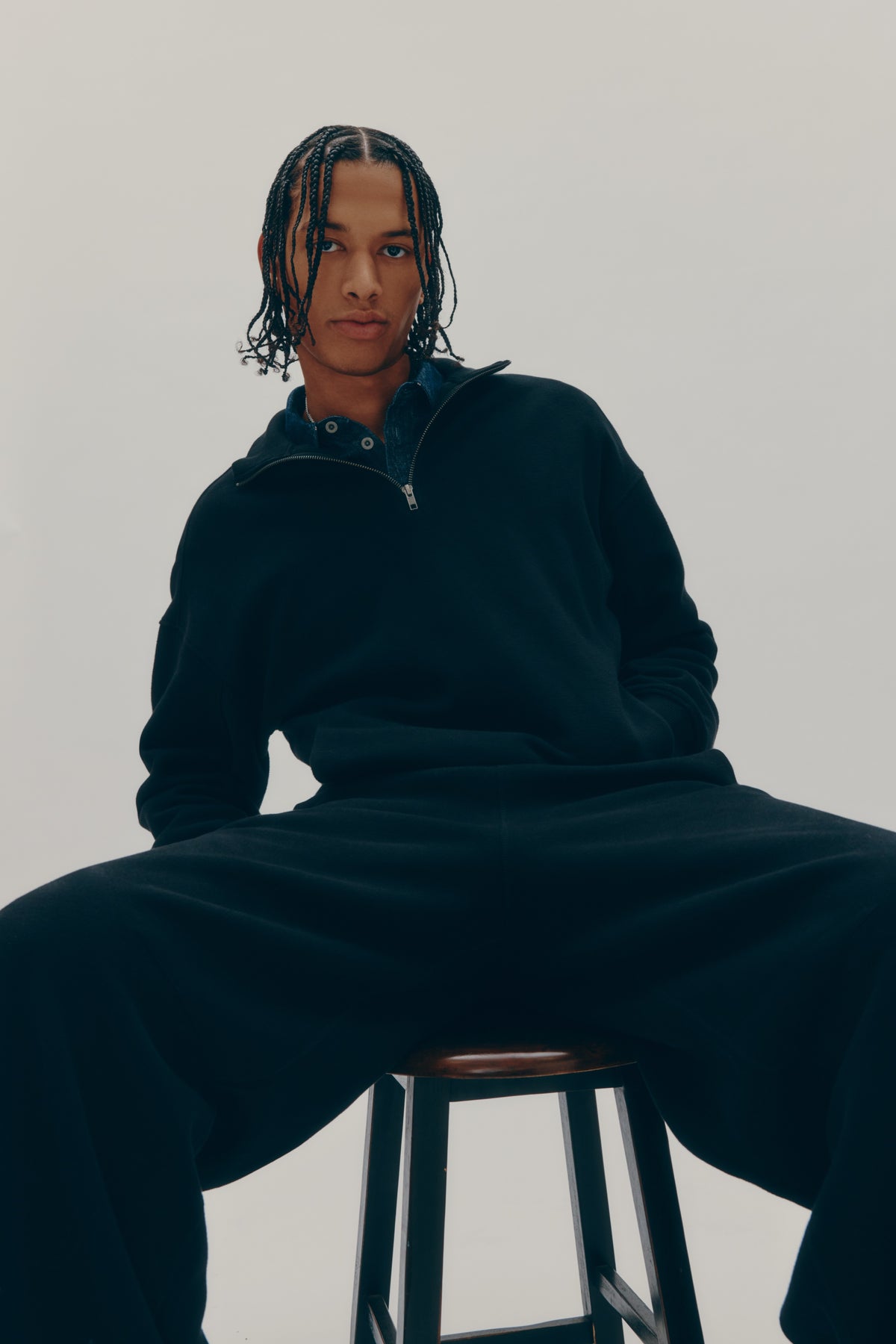 Pull à fermeture éclair quart de longueur pour homme en noir