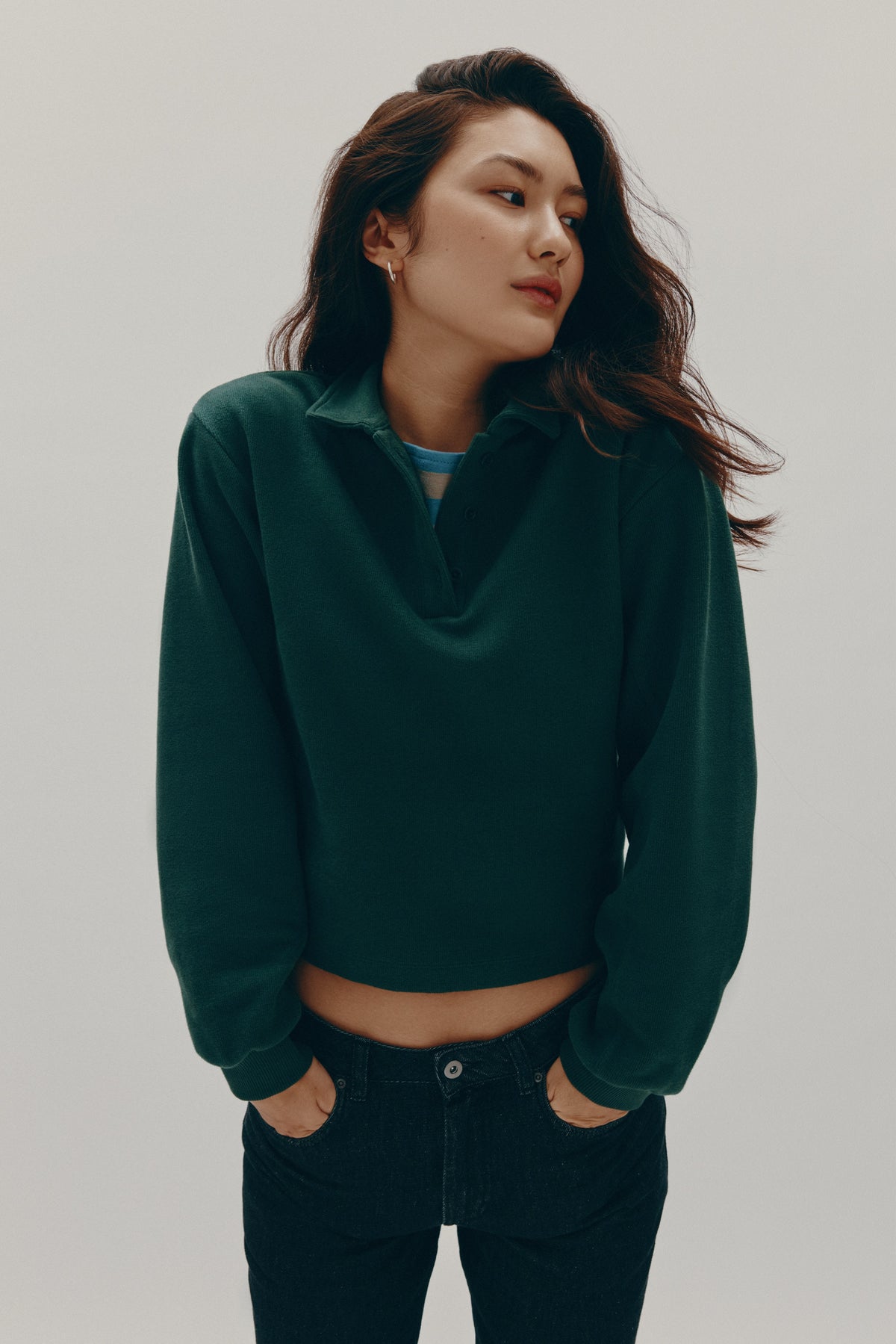 Polo Femme en rayures vert bouteille