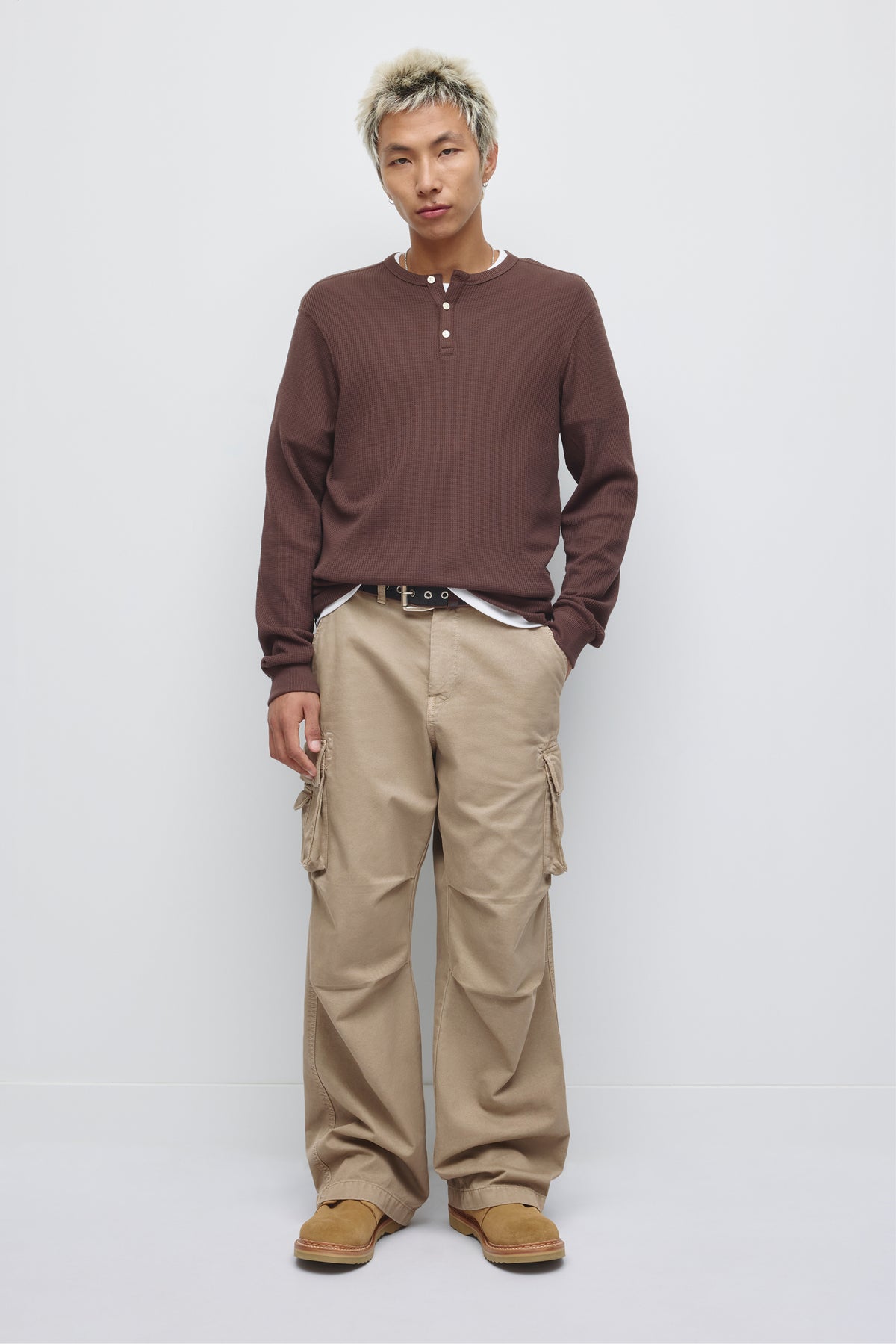 Men's Atlas Waffle Henley in Espresso
