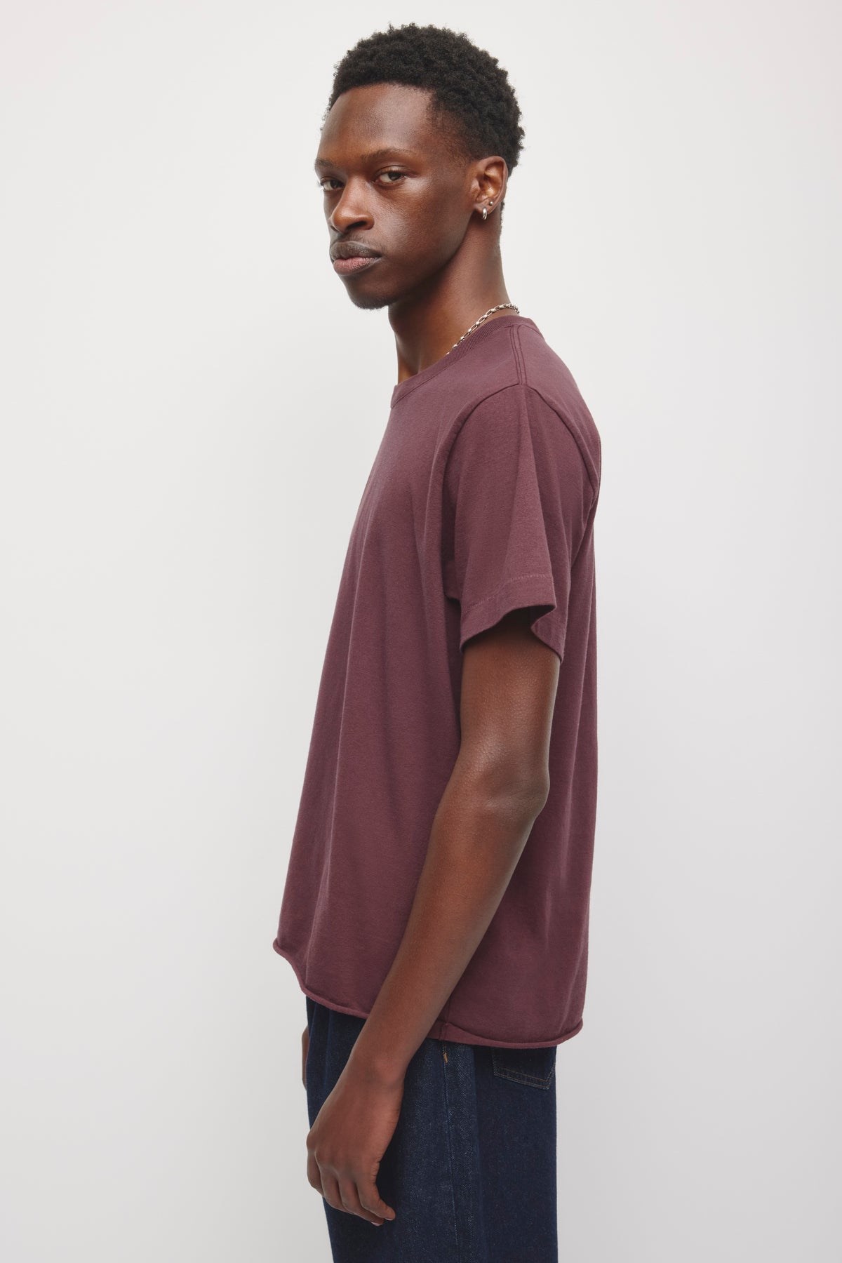 T-shirt à bande pour homme en prune chocolat