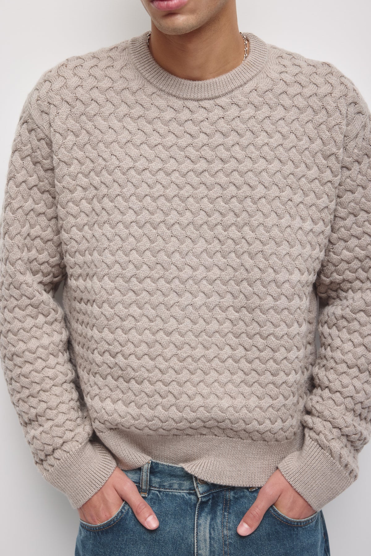 Men's Basket Stitch Sweater in Teak