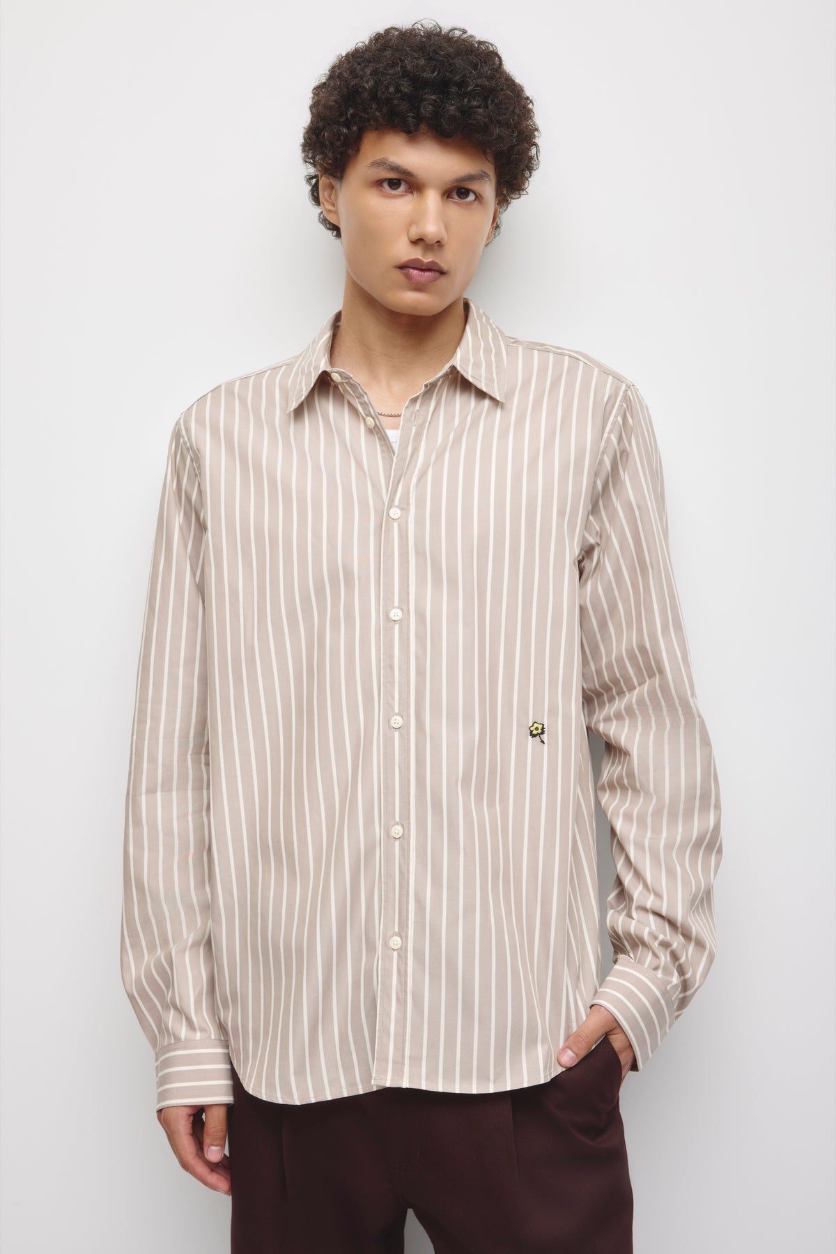 Chemise à rayures classique pour hommes en rayures teck/bouleau