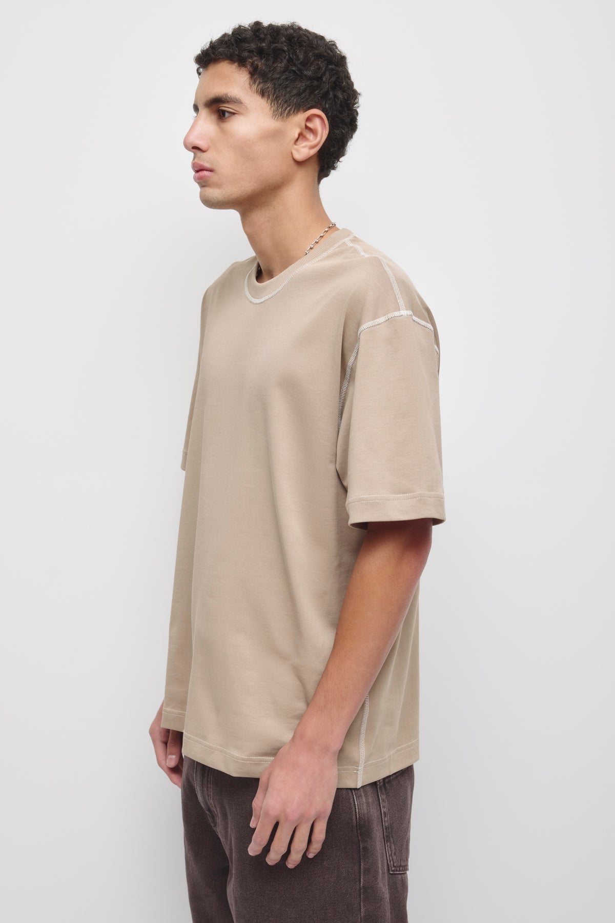 Men's Contrast Crew in Teak