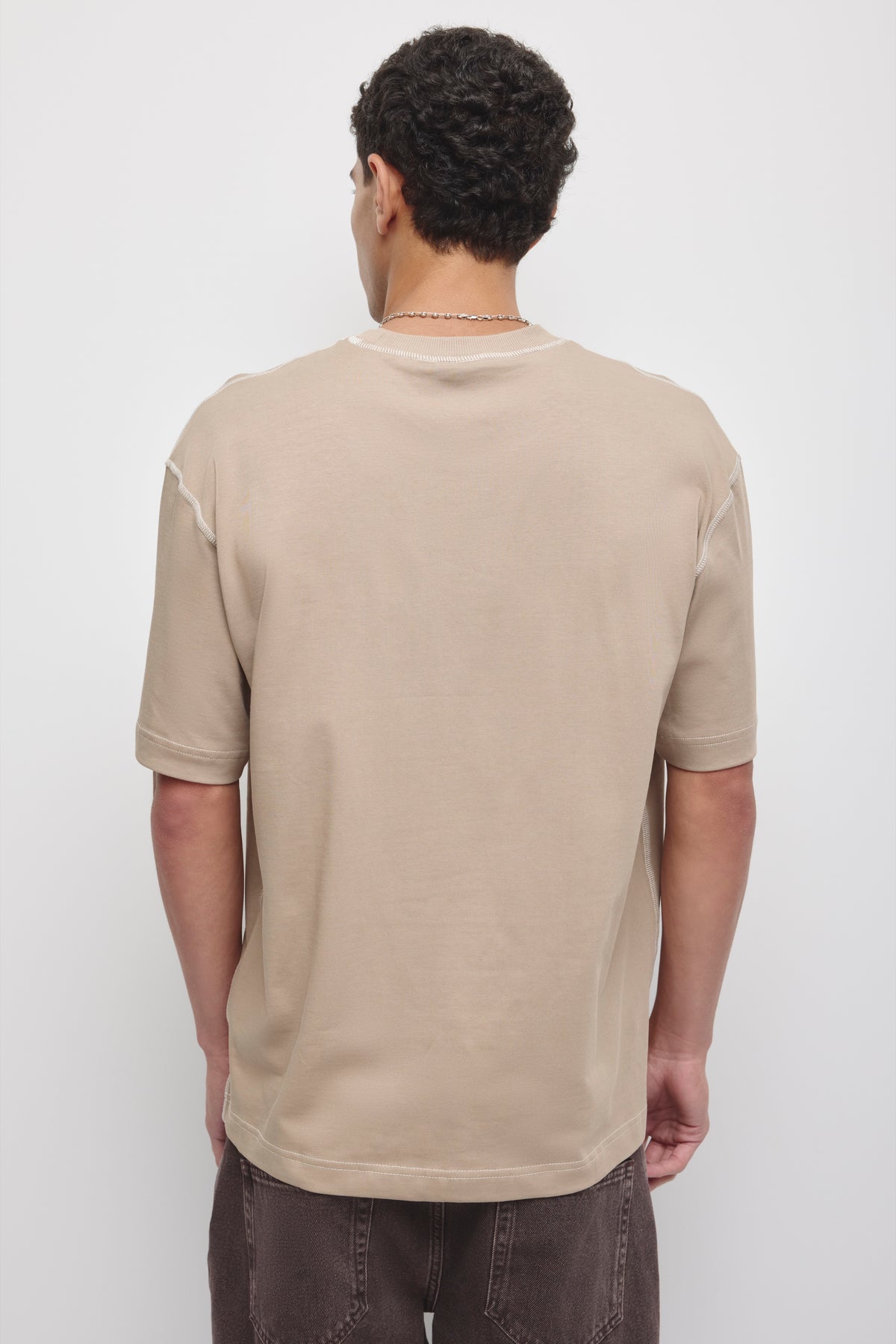Men's Contrast Crew in Teak