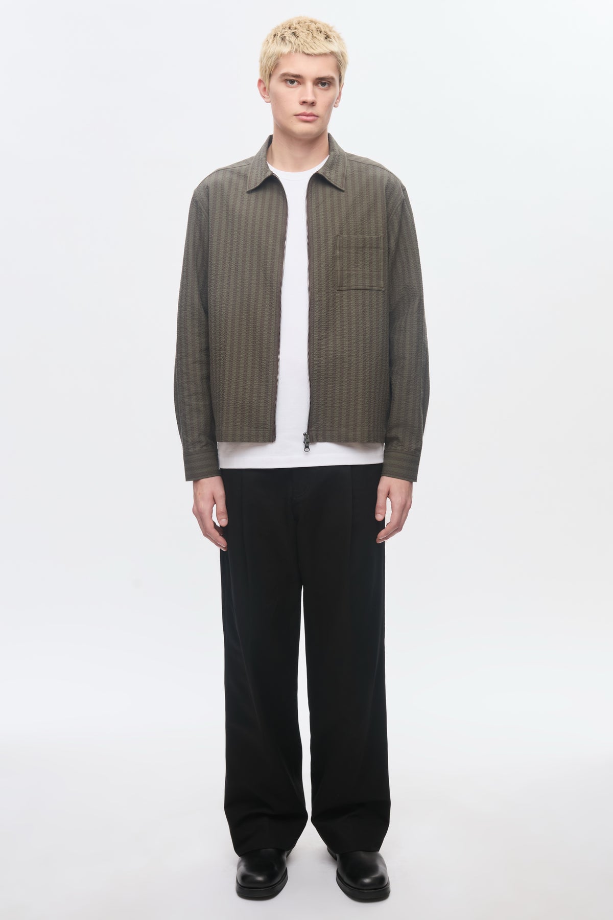 Chemise à fermeture éclair intégrale pour homme en brown/Olive