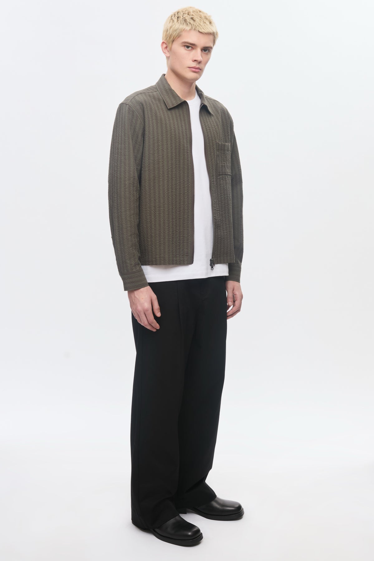 Chemise à fermeture éclair intégrale pour homme en brown/Olive