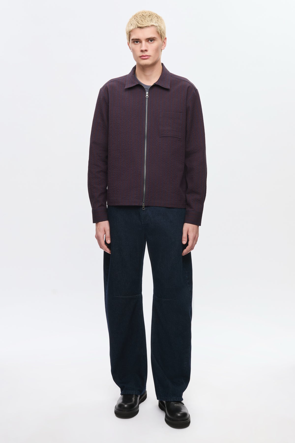 Chemise à fermeture éclair intégrale pour homme en cocoa/Navy