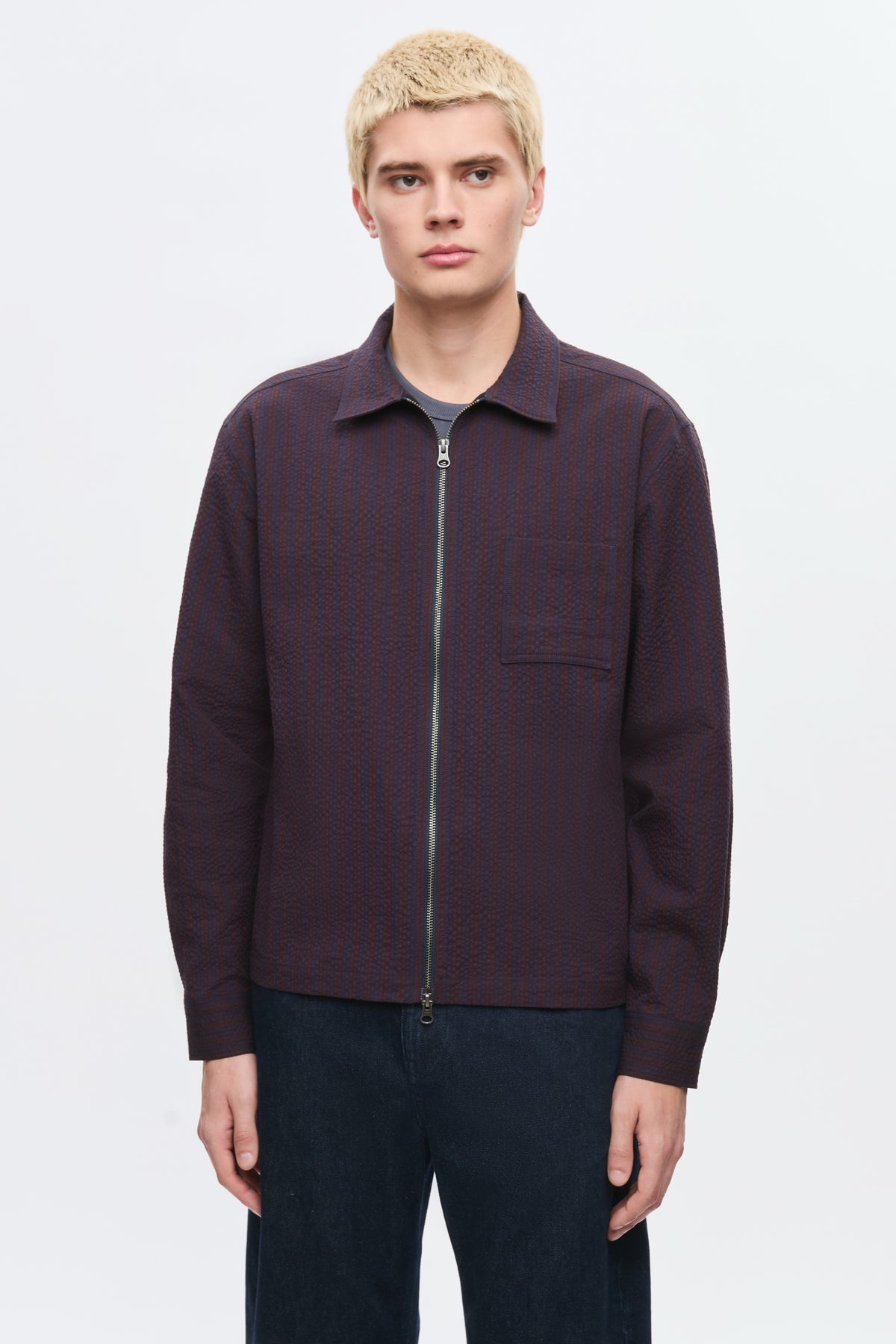 Chemise à fermeture éclair intégrale pour homme en cocoa/Navy