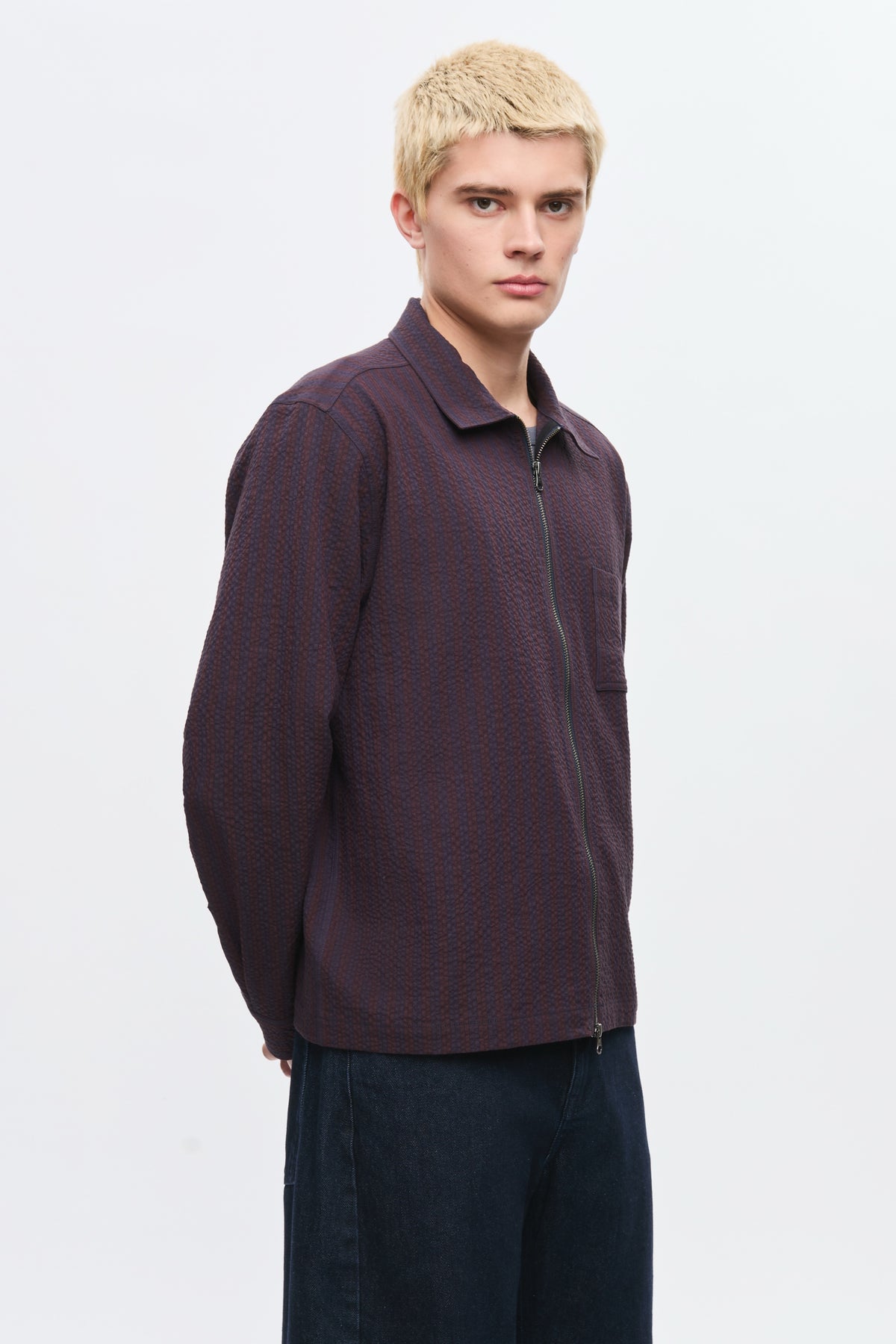 Chemise à fermeture éclair intégrale pour homme en cocoa/Navy