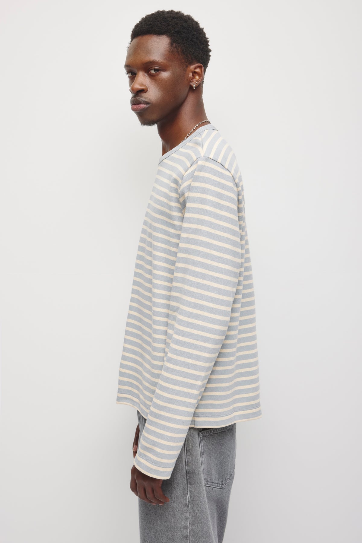 T-shirt côtelé épais à manches longues pour homme en orage/Crème