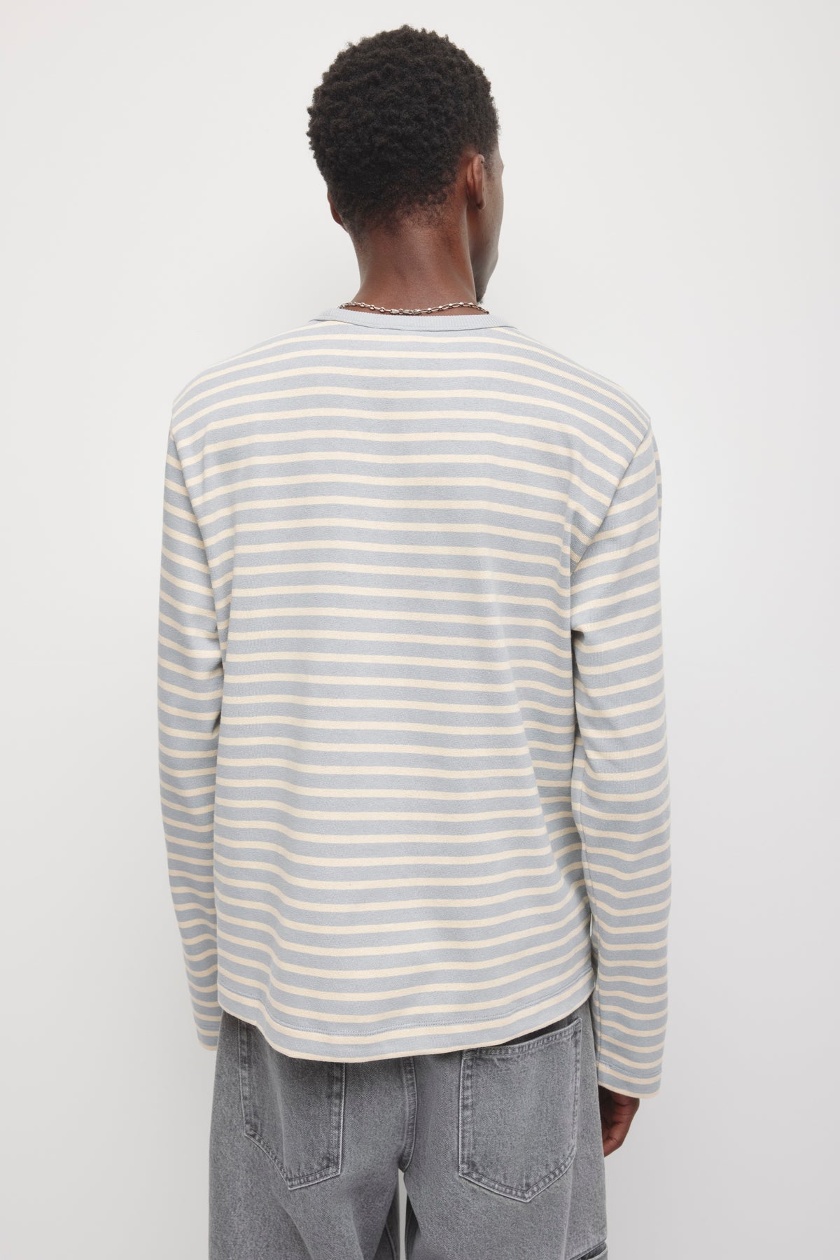 T-shirt côtelé épais à manches longues pour homme en orage/Crème