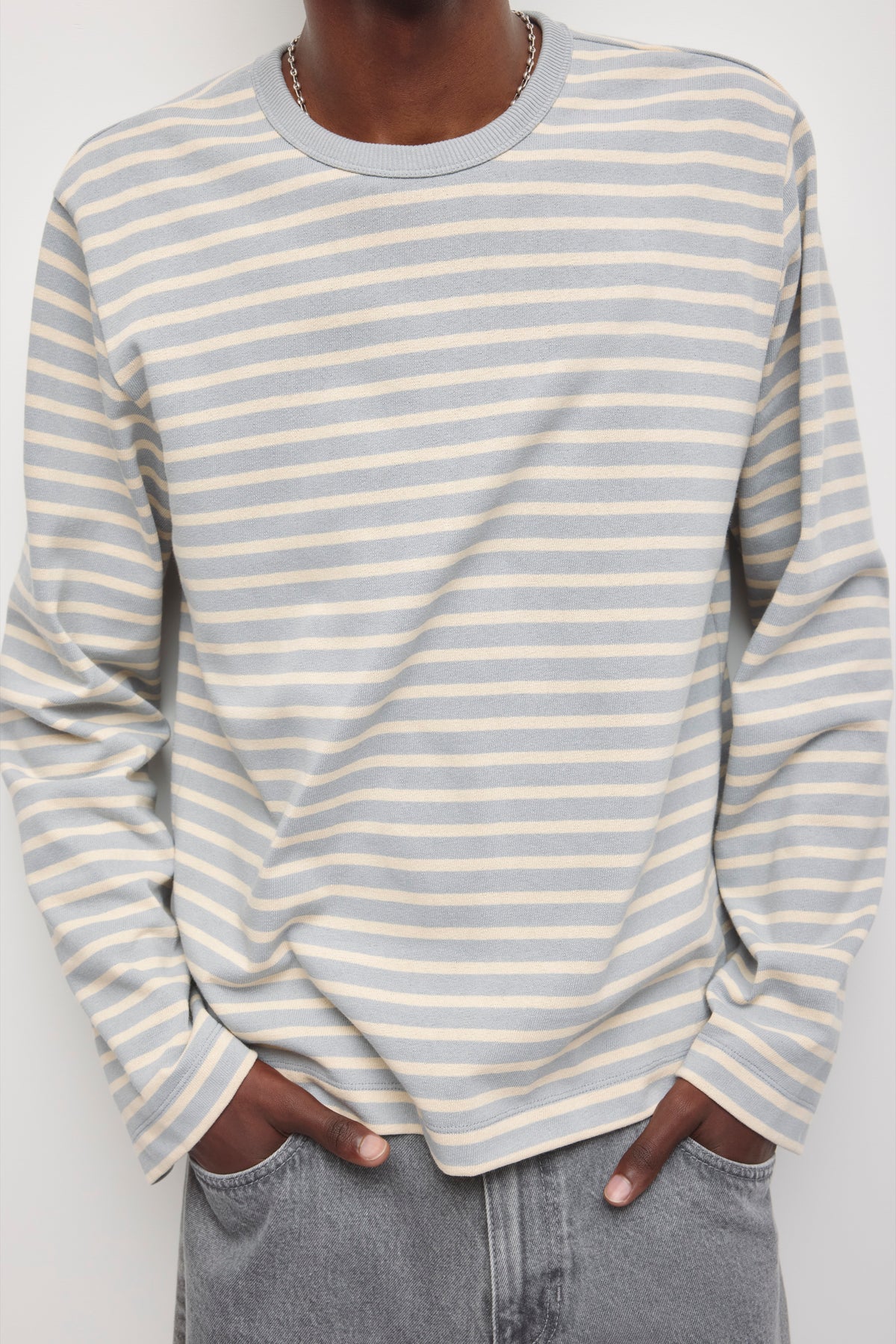 T-shirt côtelé épais à manches longues pour homme en orage/Crème