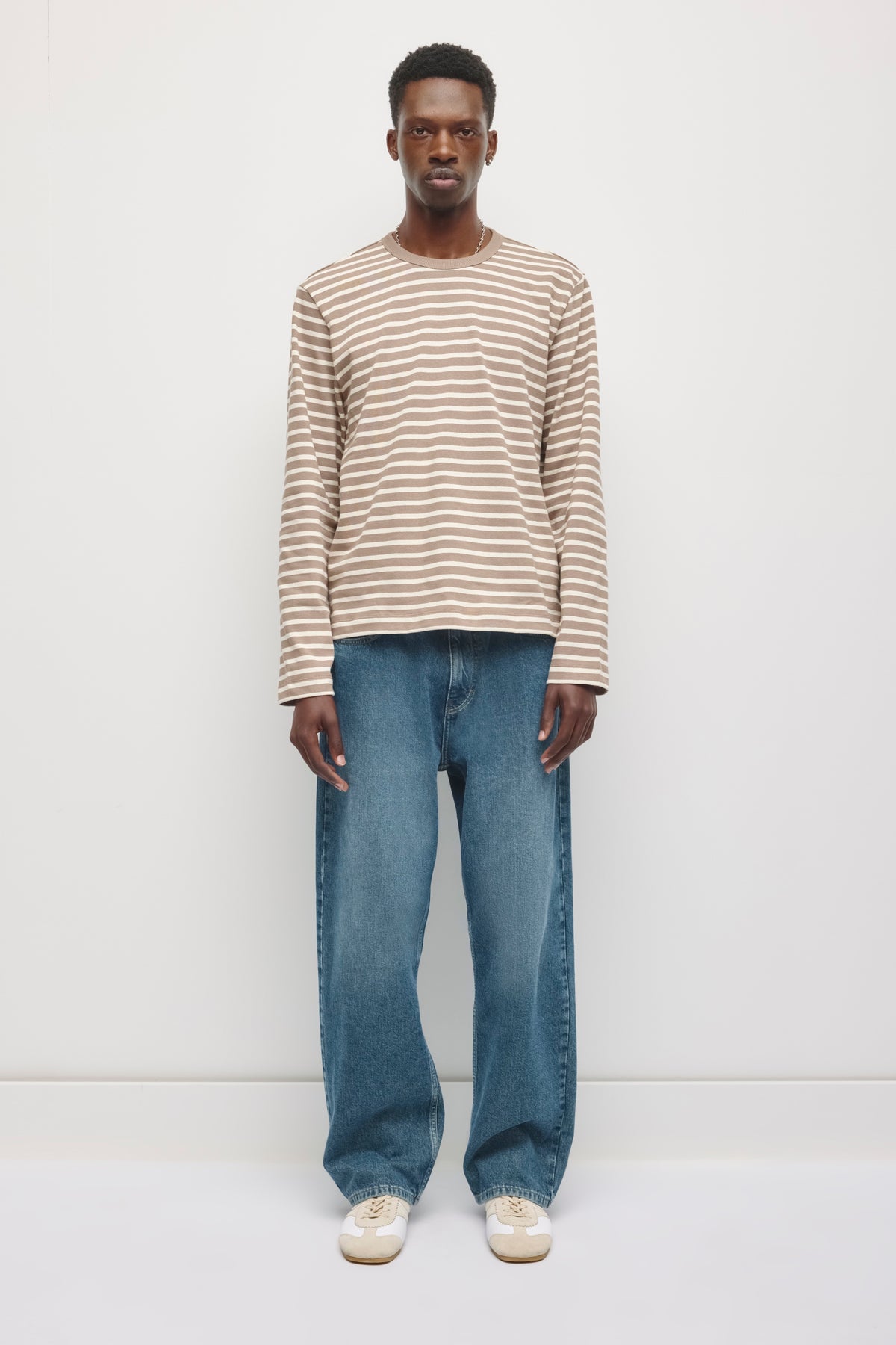 T-shirt côtelé épais à manches longues pour homme en taupe/Bouleau