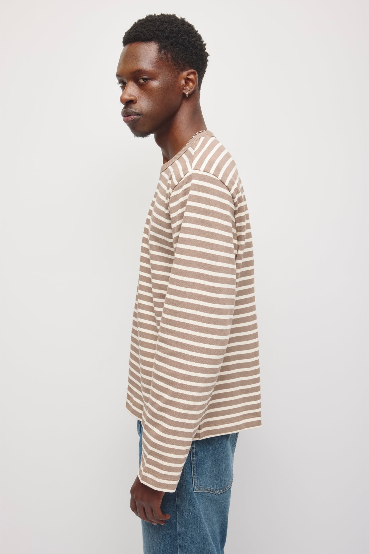 T-shirt côtelé épais à manches longues pour homme en taupe/Bouleau