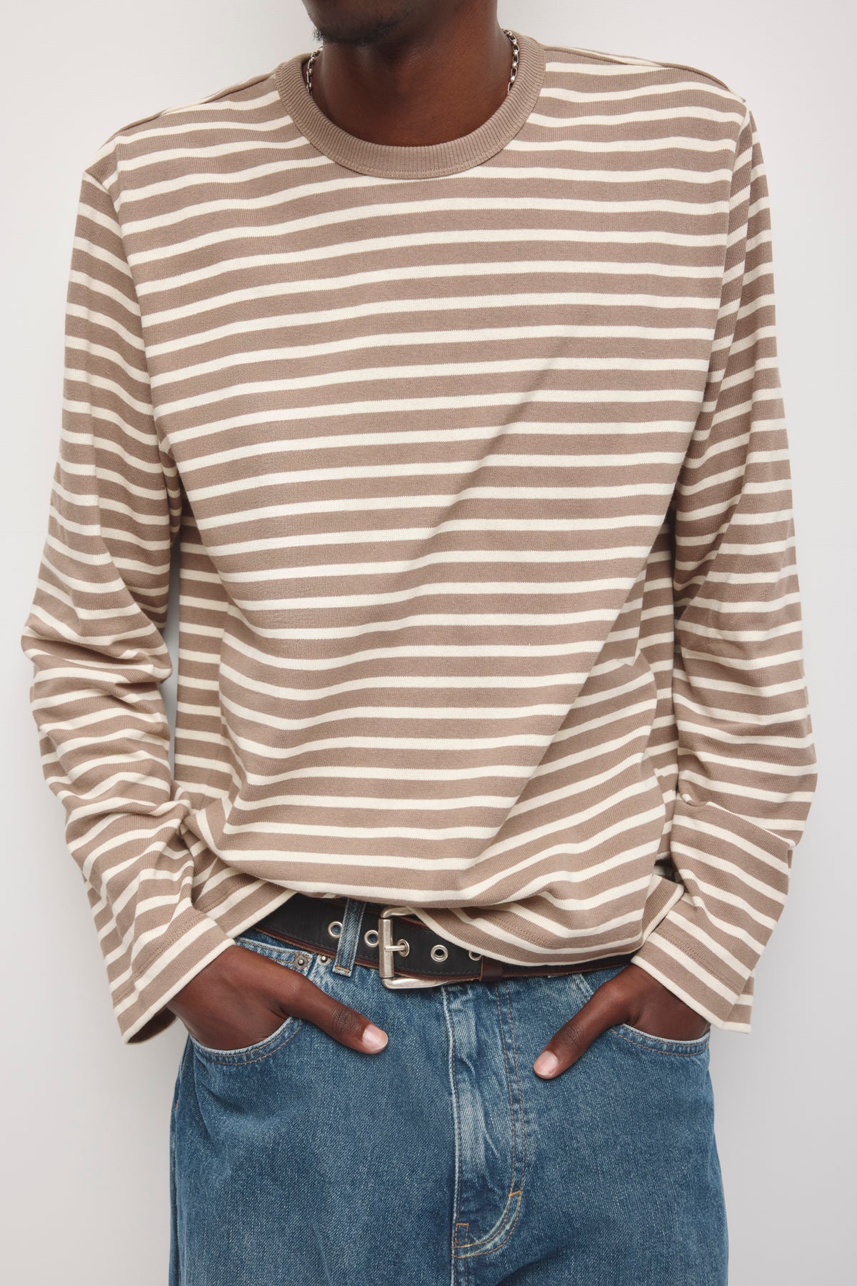 T-shirt côtelé épais à manches longues pour homme en taupe/Bouleau