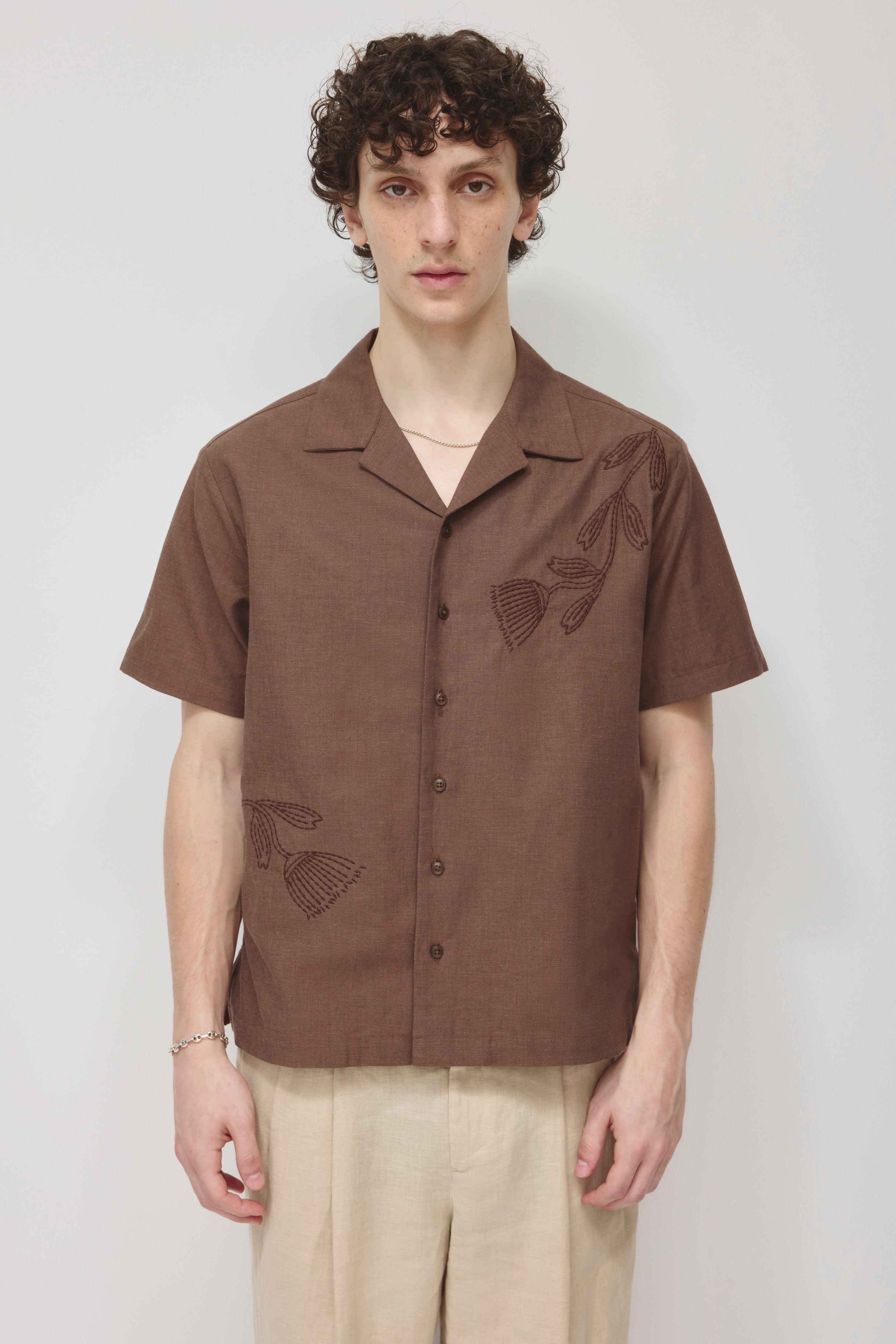 Chemise de camp en lin pour hommes en espresso