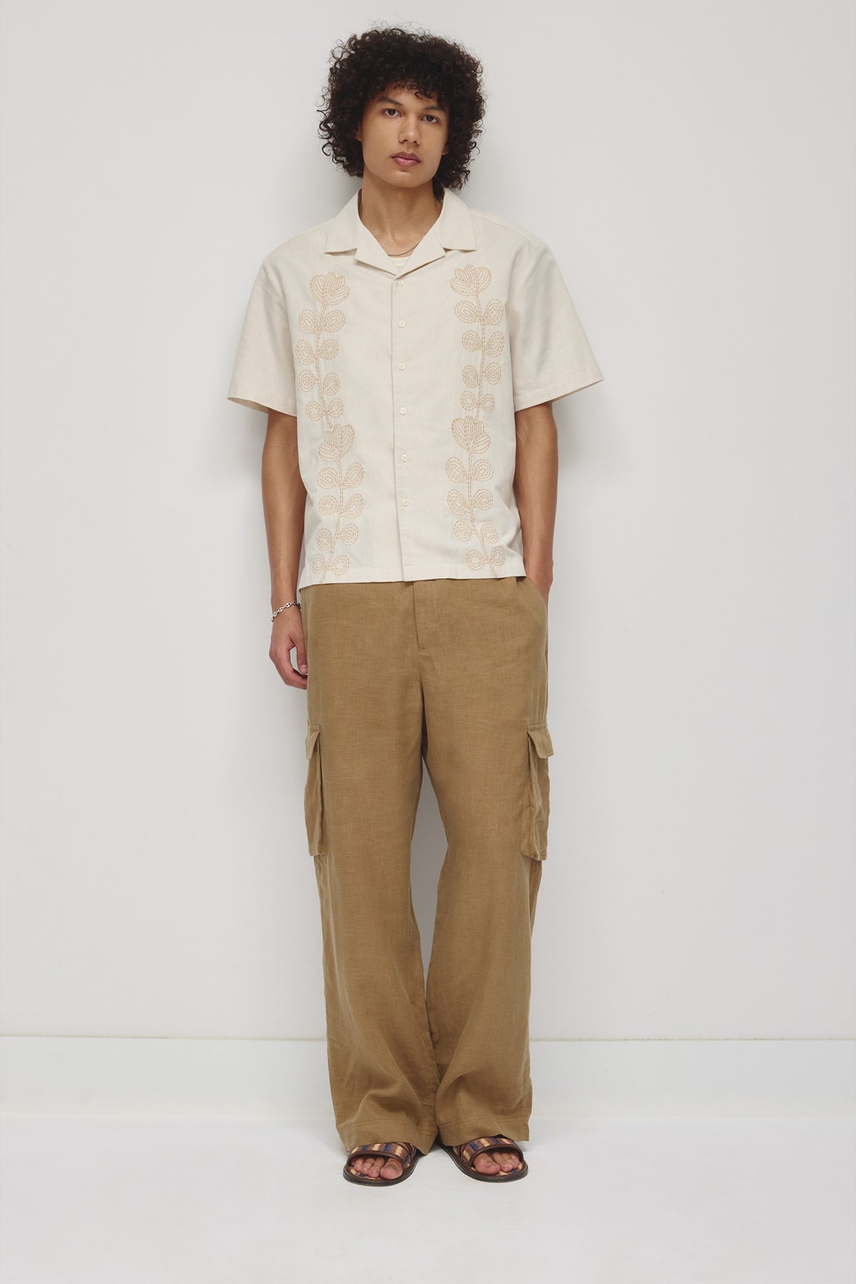 Chemise de camp en lin pour hommes en naturel