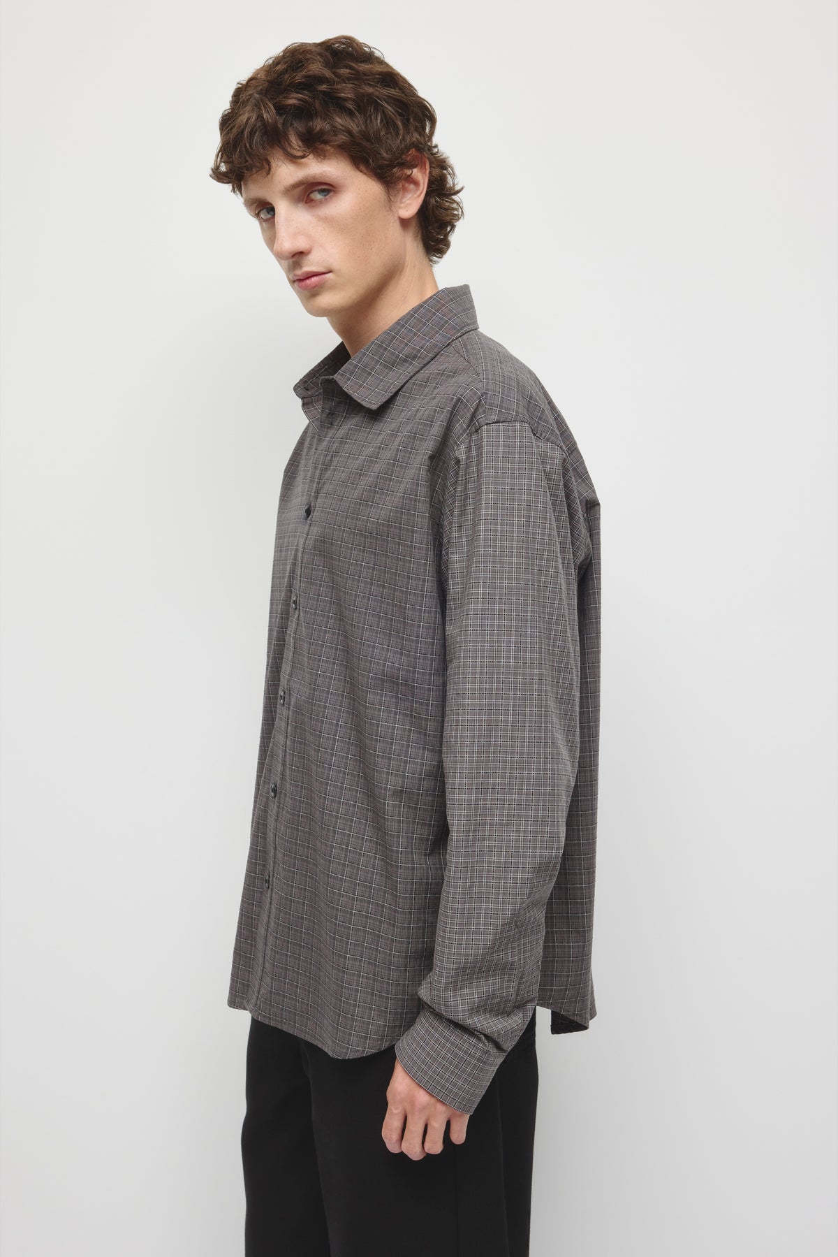 Men's Patchwork Shirt in Gypsum/Black Plaid
