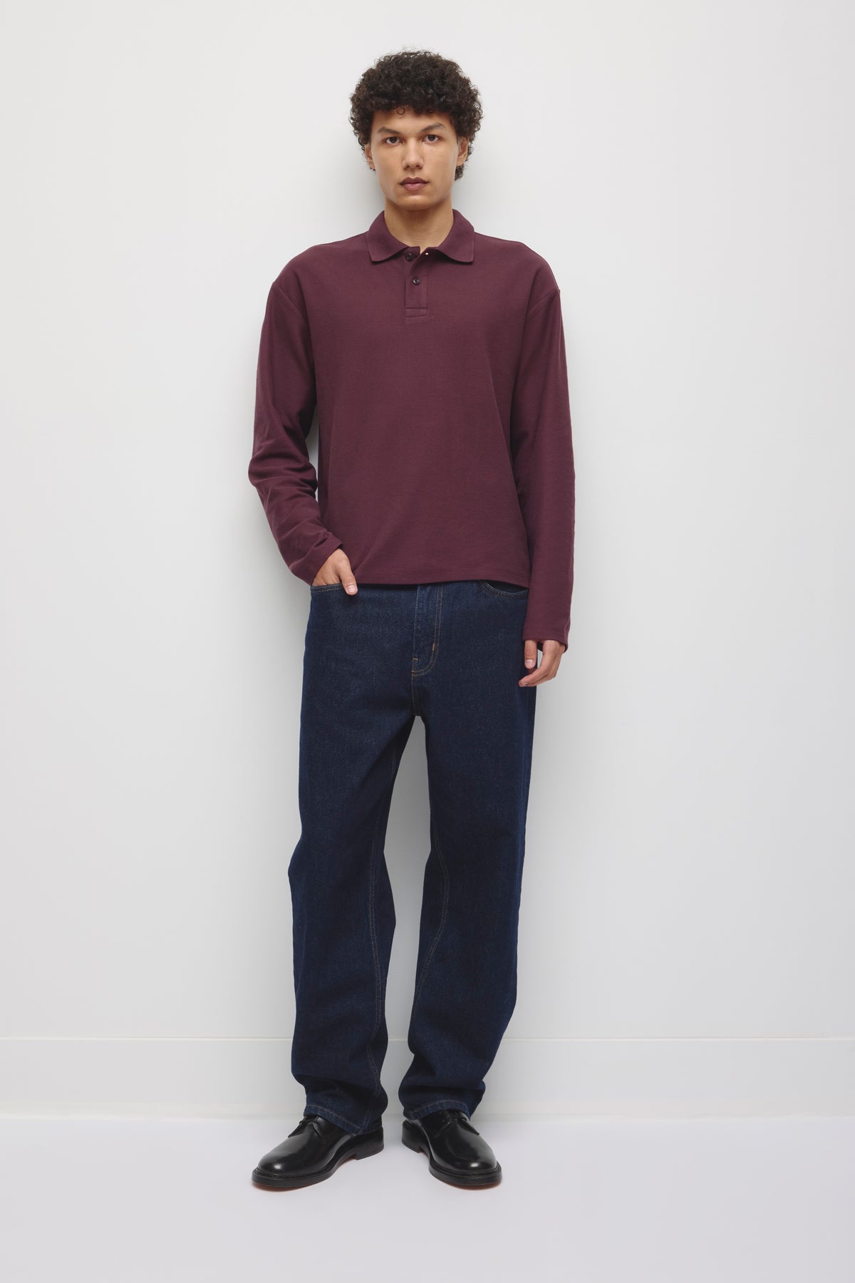 Men's Pique Longsleeve Polo in Chocolate Plum