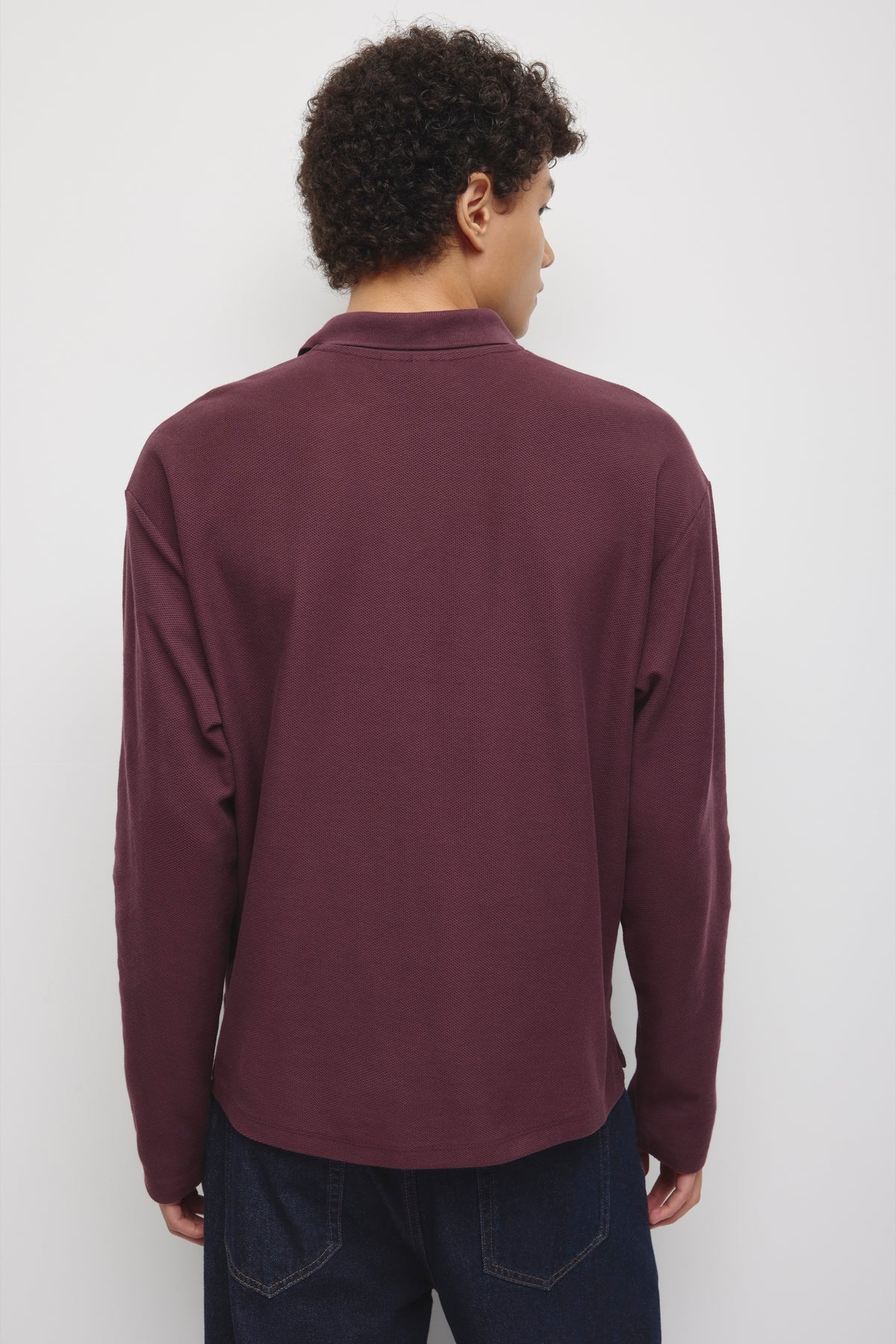 Men's Pique Longsleeve Polo in Chocolate Plum