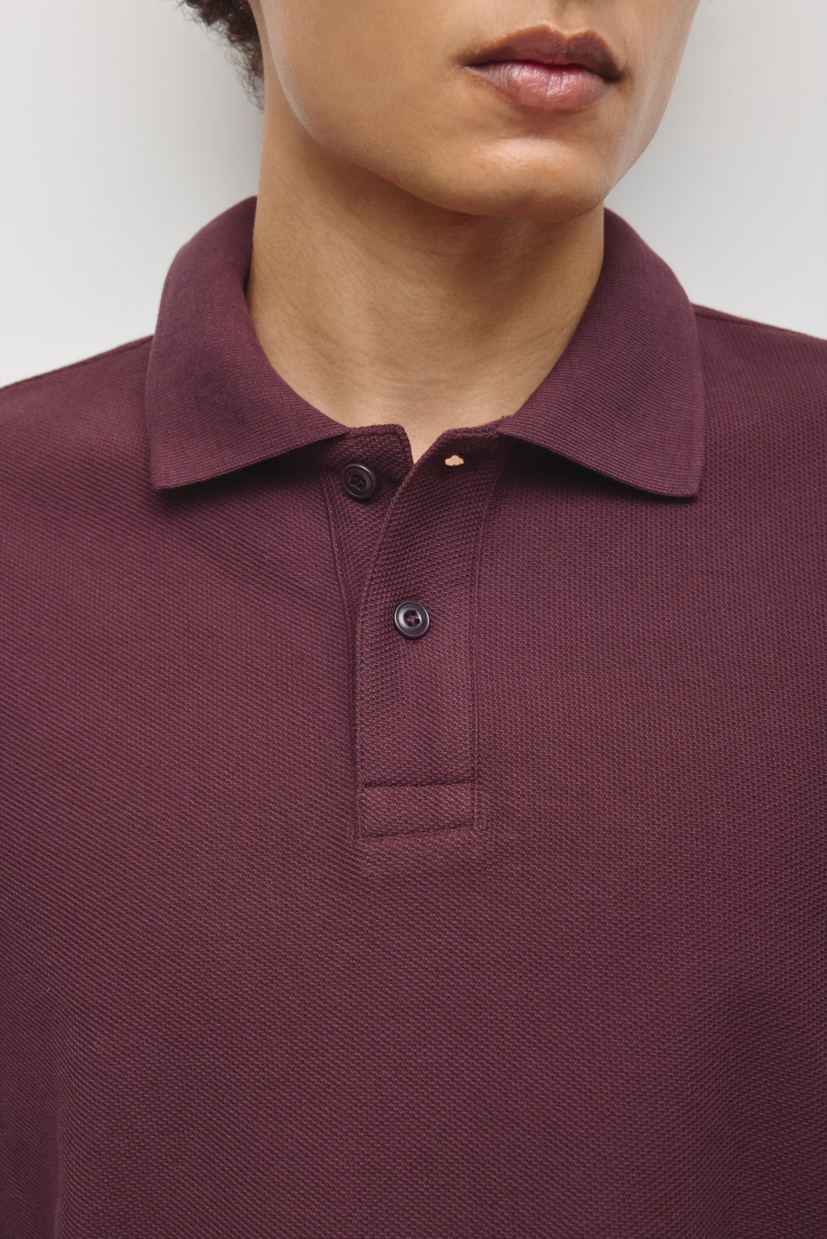 Men's Pique Longsleeve Polo in Chocolate Plum