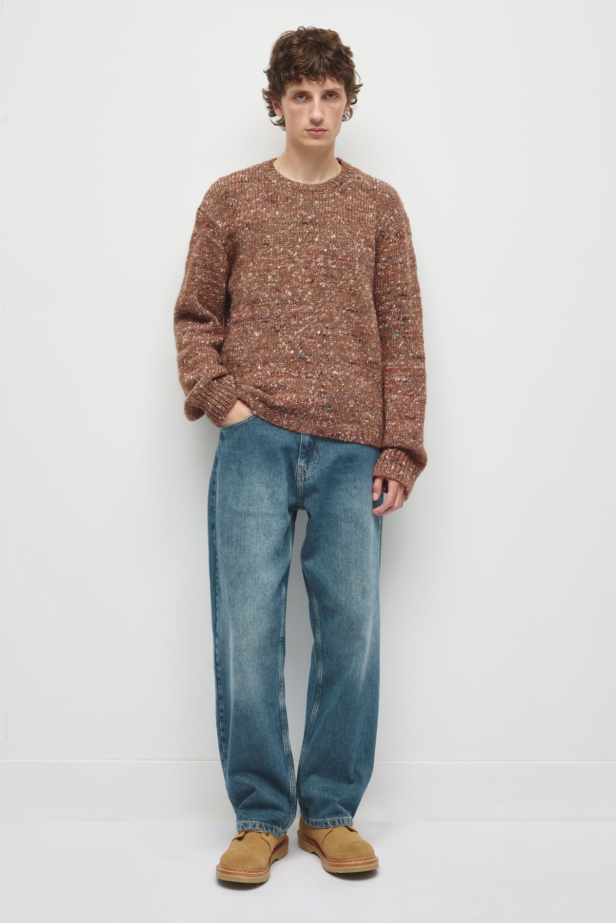 Chandail à col rond Sahran pour homme en acajou