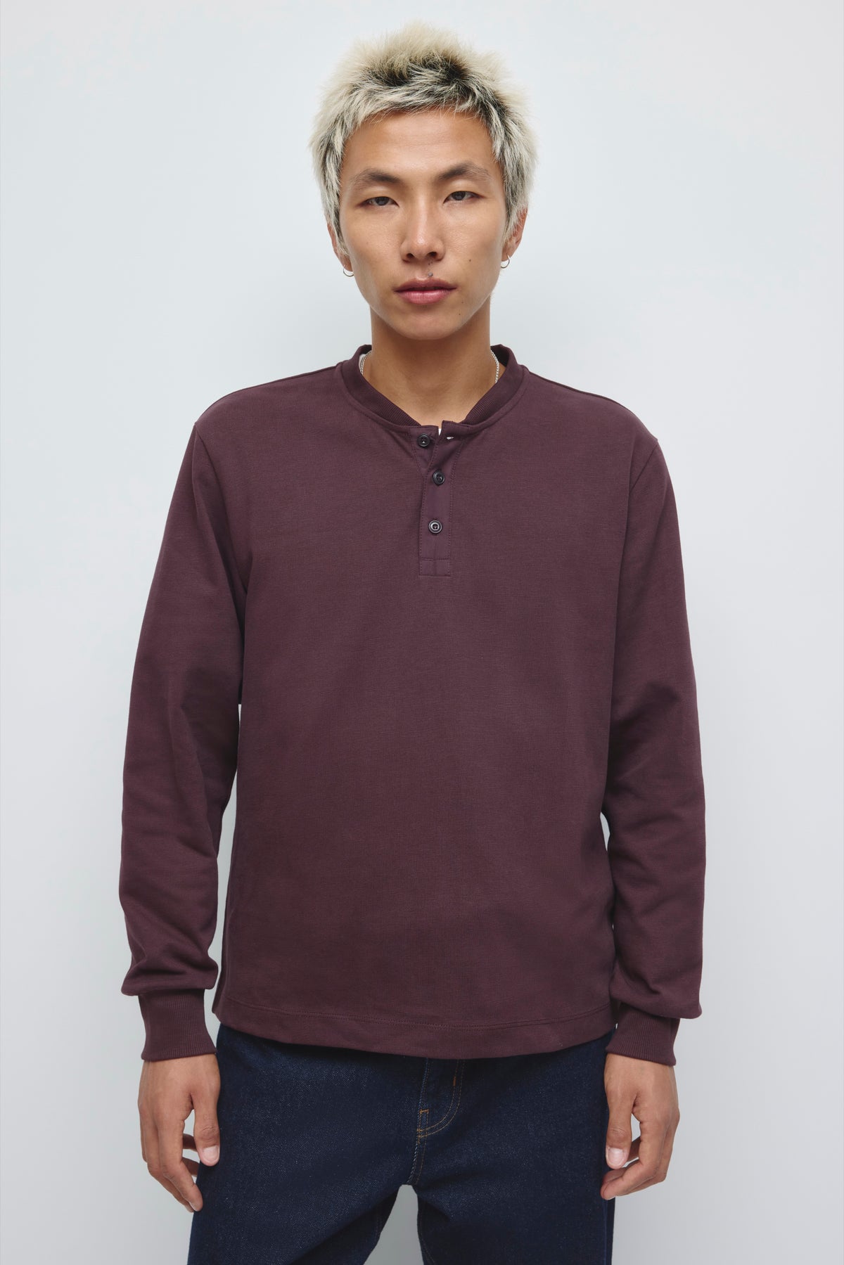Men's Slub Henley in Chocolate Plum