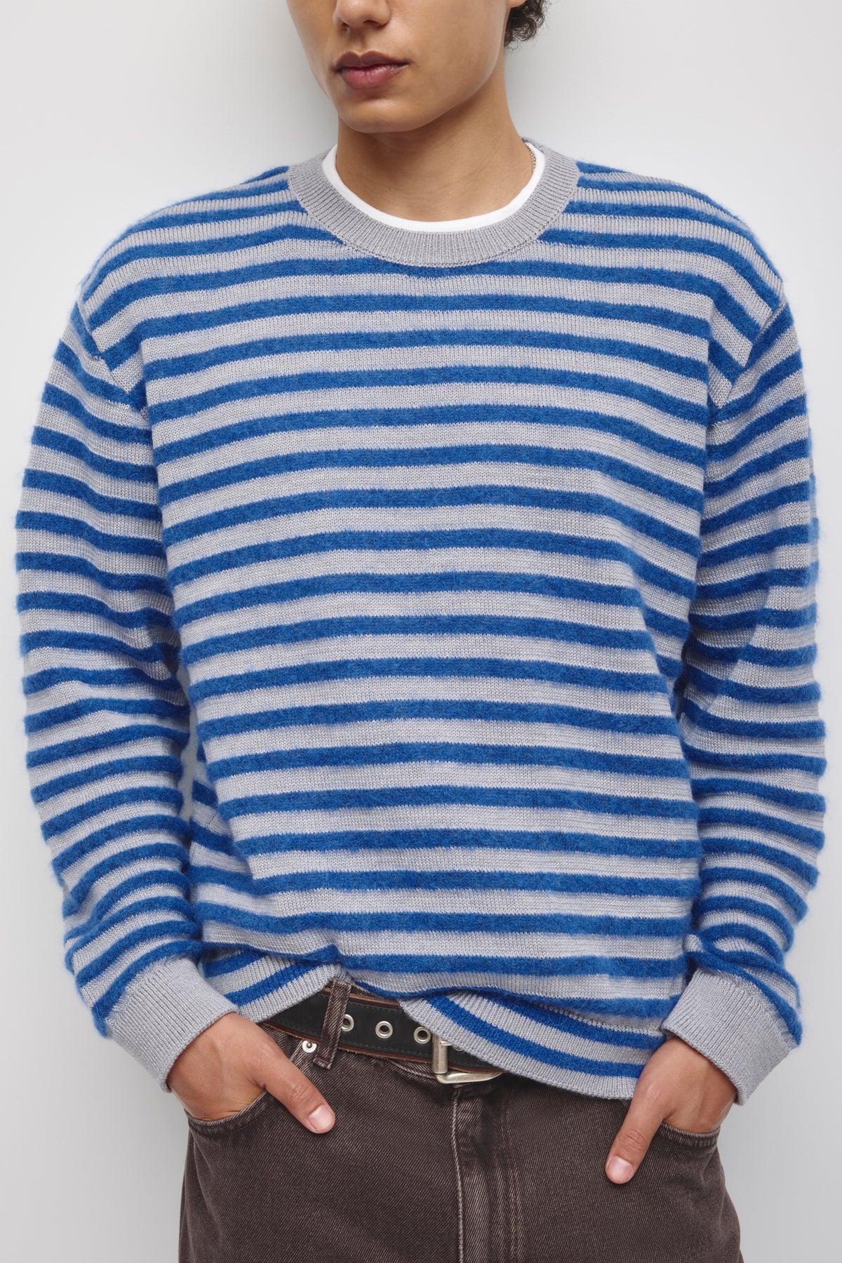 Men's Sukun Fuzzy Sweater in Cobalt Blue/Heather Grey