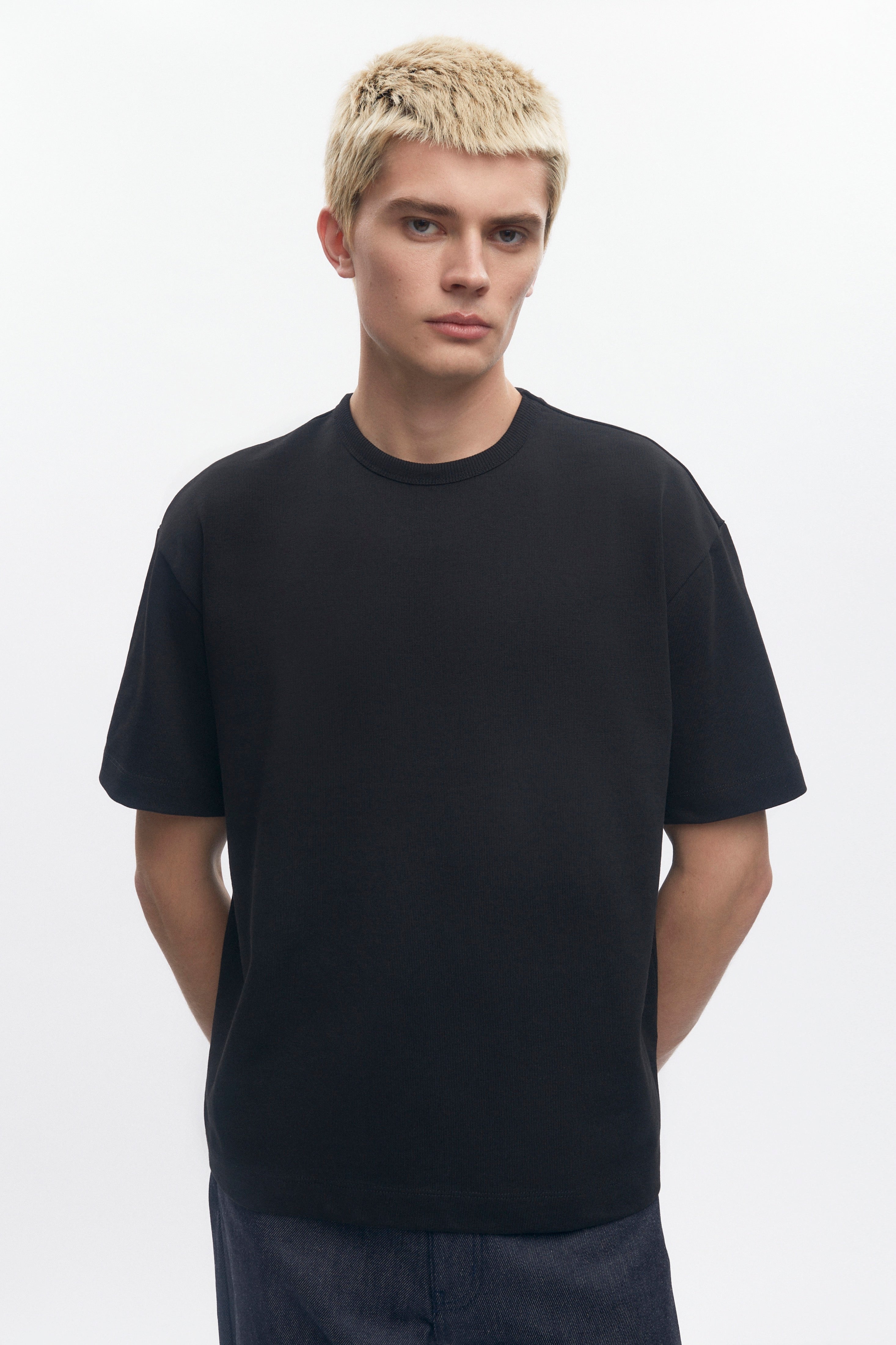T-shirt Box Slub pour homme en noir