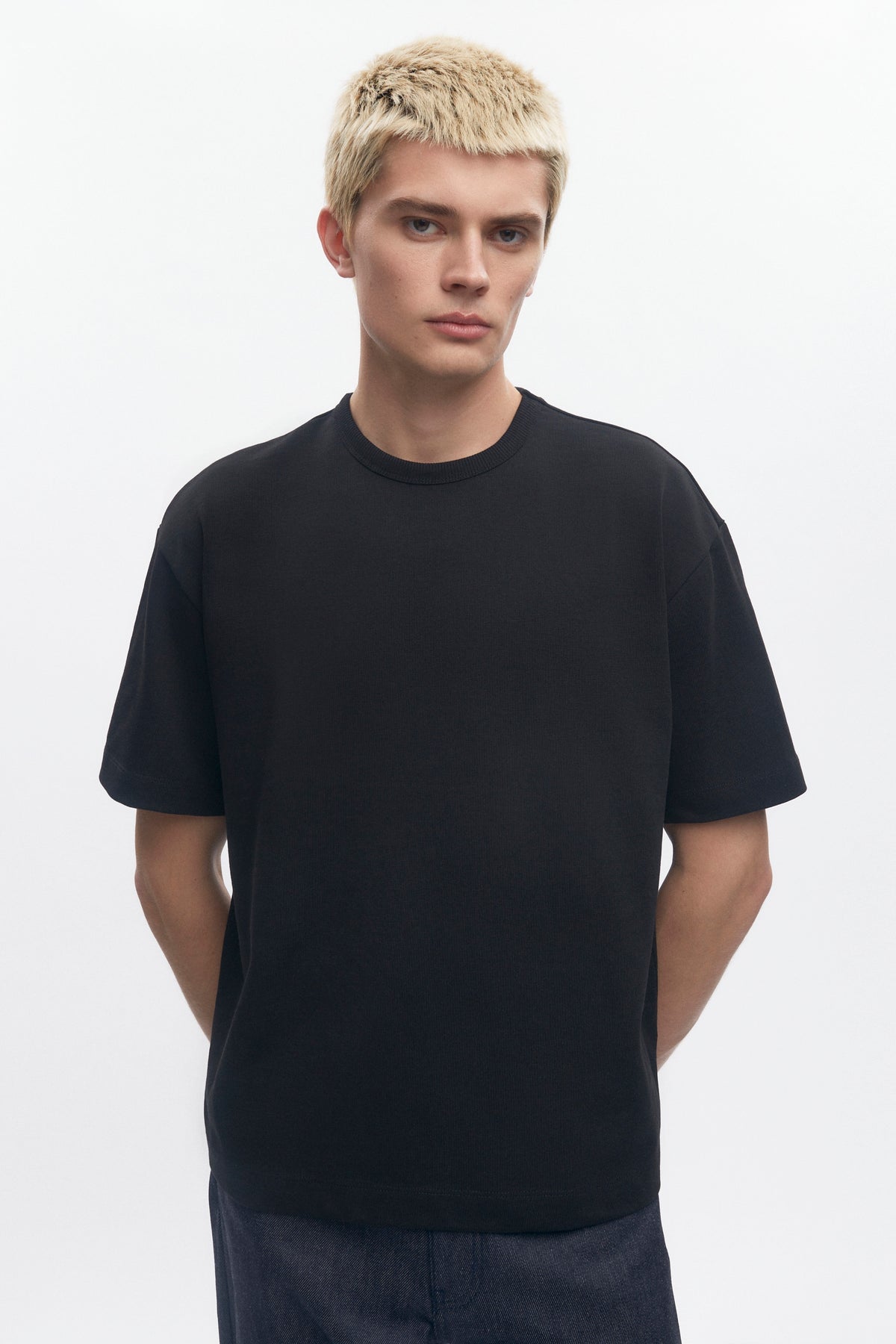 T-shirt Box Slub pour homme en noir