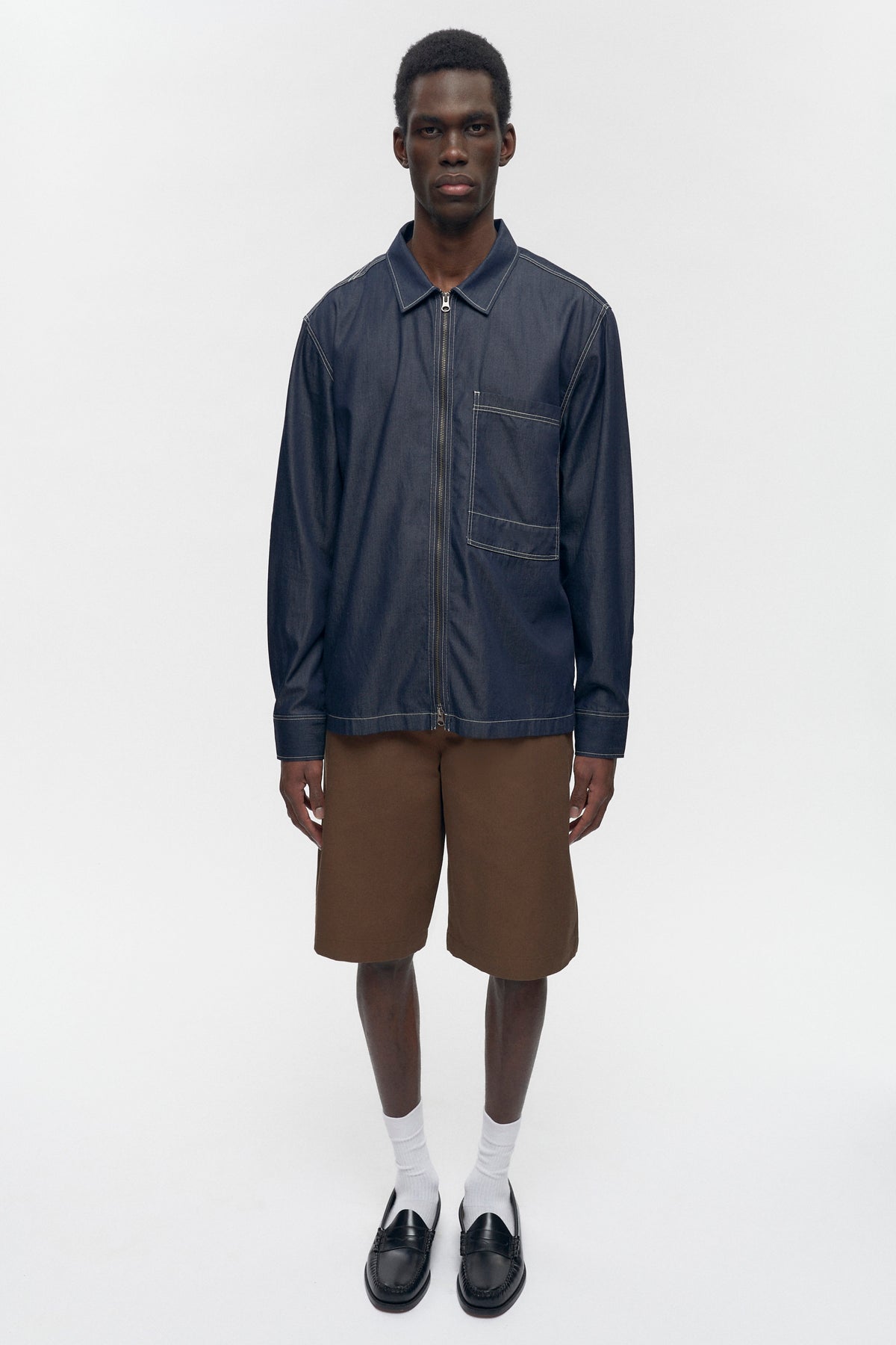 Chemise zippée en chambray pour hommes en rincez