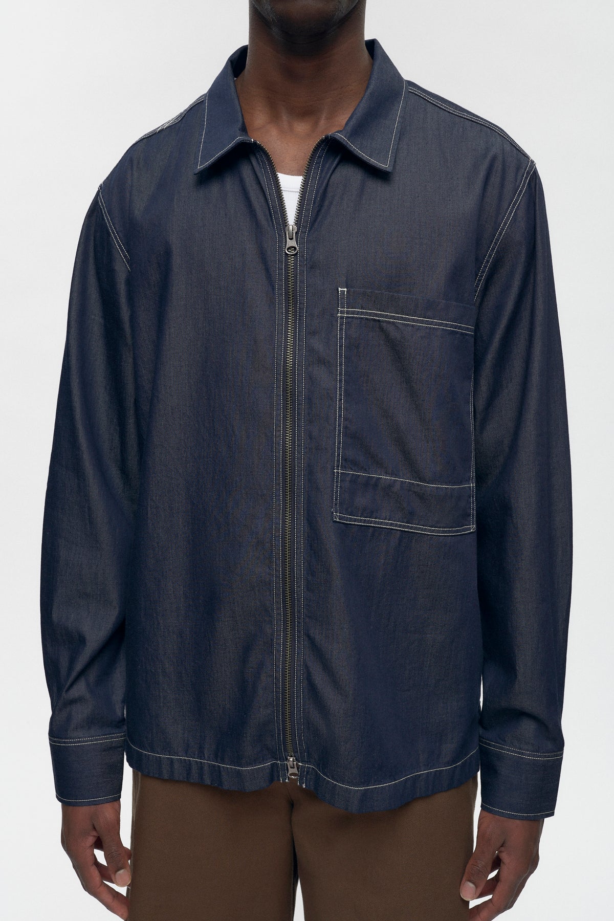 Chemise zippée en chambray pour hommes en rincez