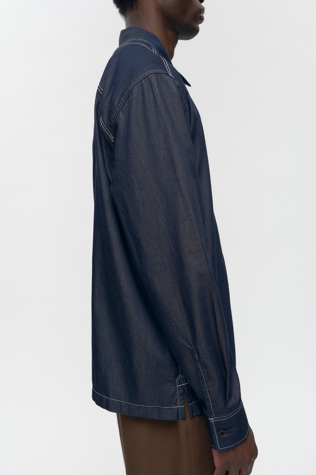 Chemise zippée en chambray pour hommes en rincez