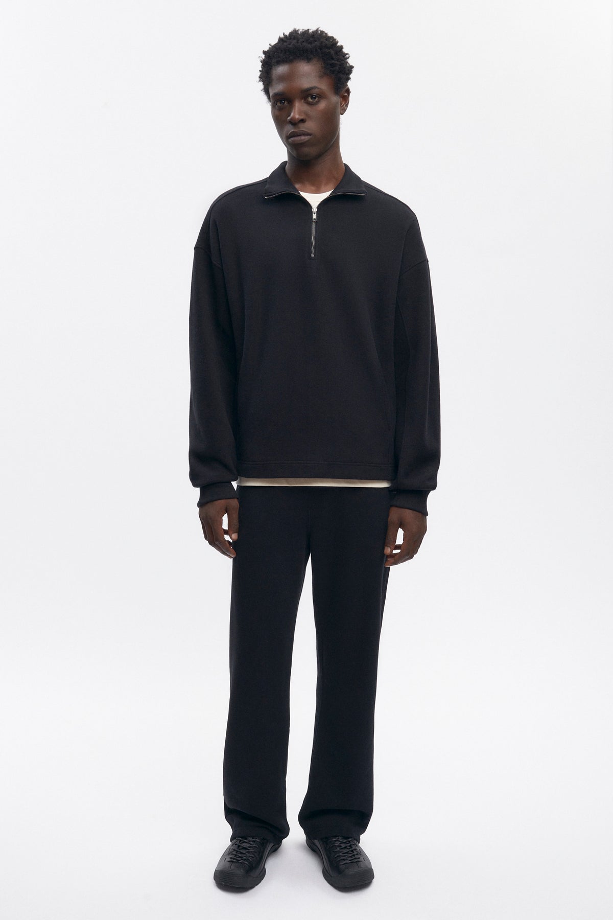 Pull à fermeture éclair quart de longueur pour homme en noir