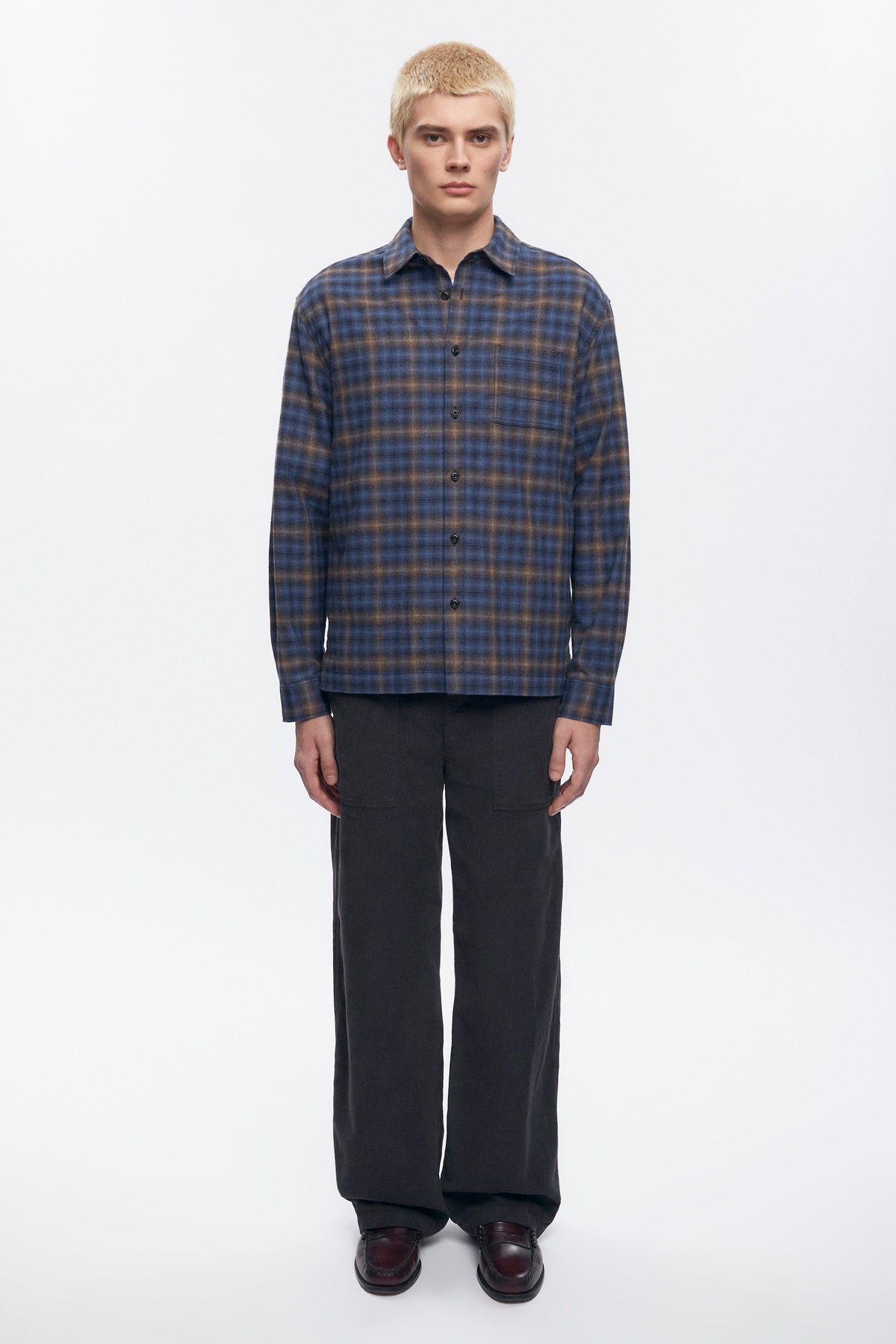 Chemise en flanelle pour homme en blue Plaid