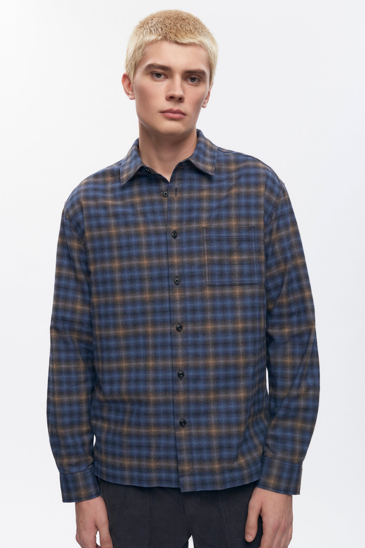 Chemise en flanelle pour homme en blue Plaid