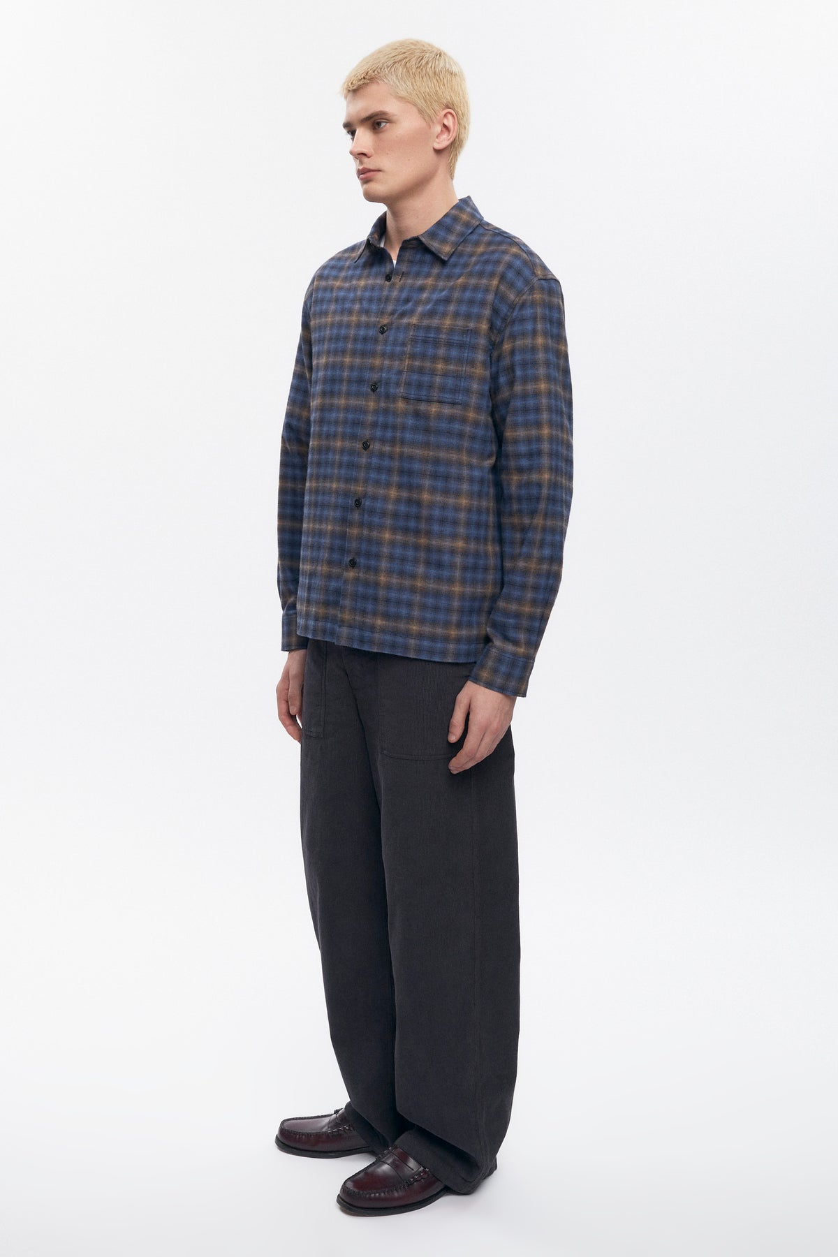 Chemise en flanelle pour homme en blue Plaid