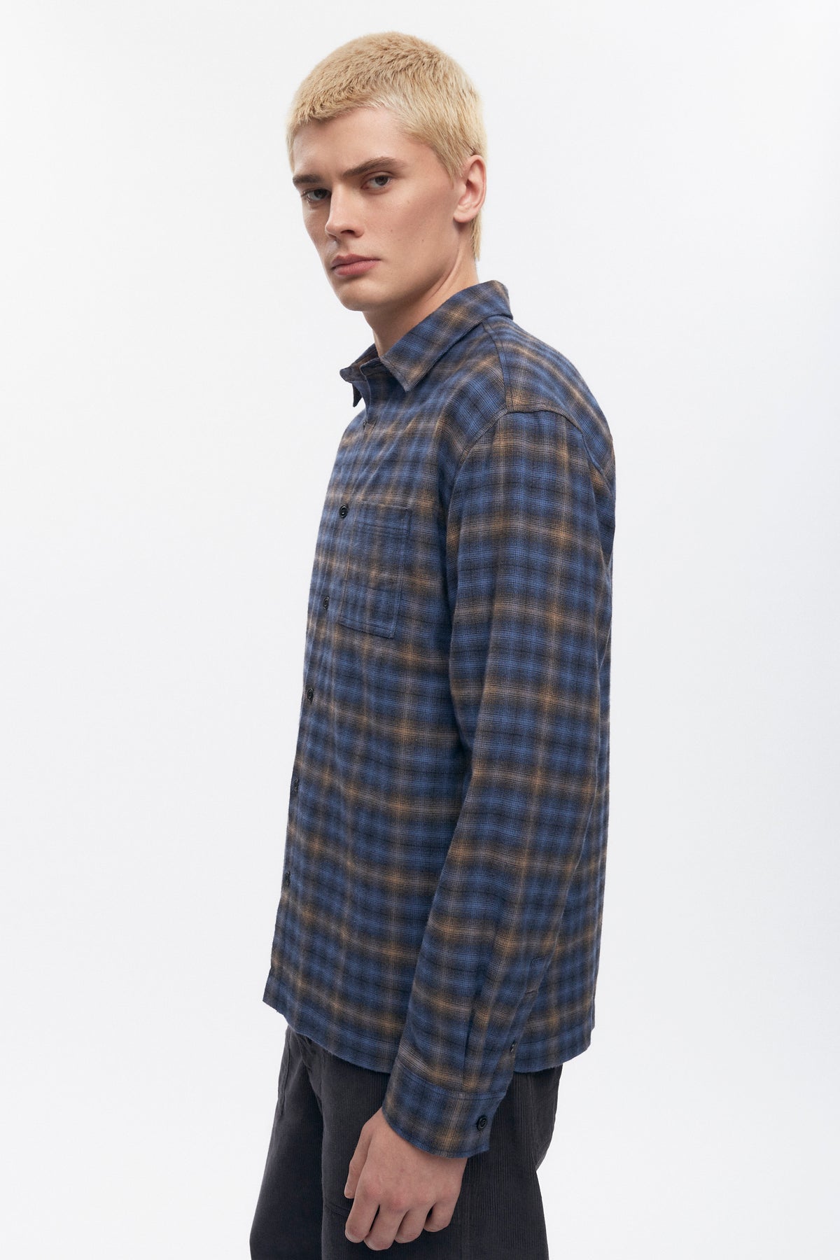 Chemise en flanelle pour homme en blue Plaid